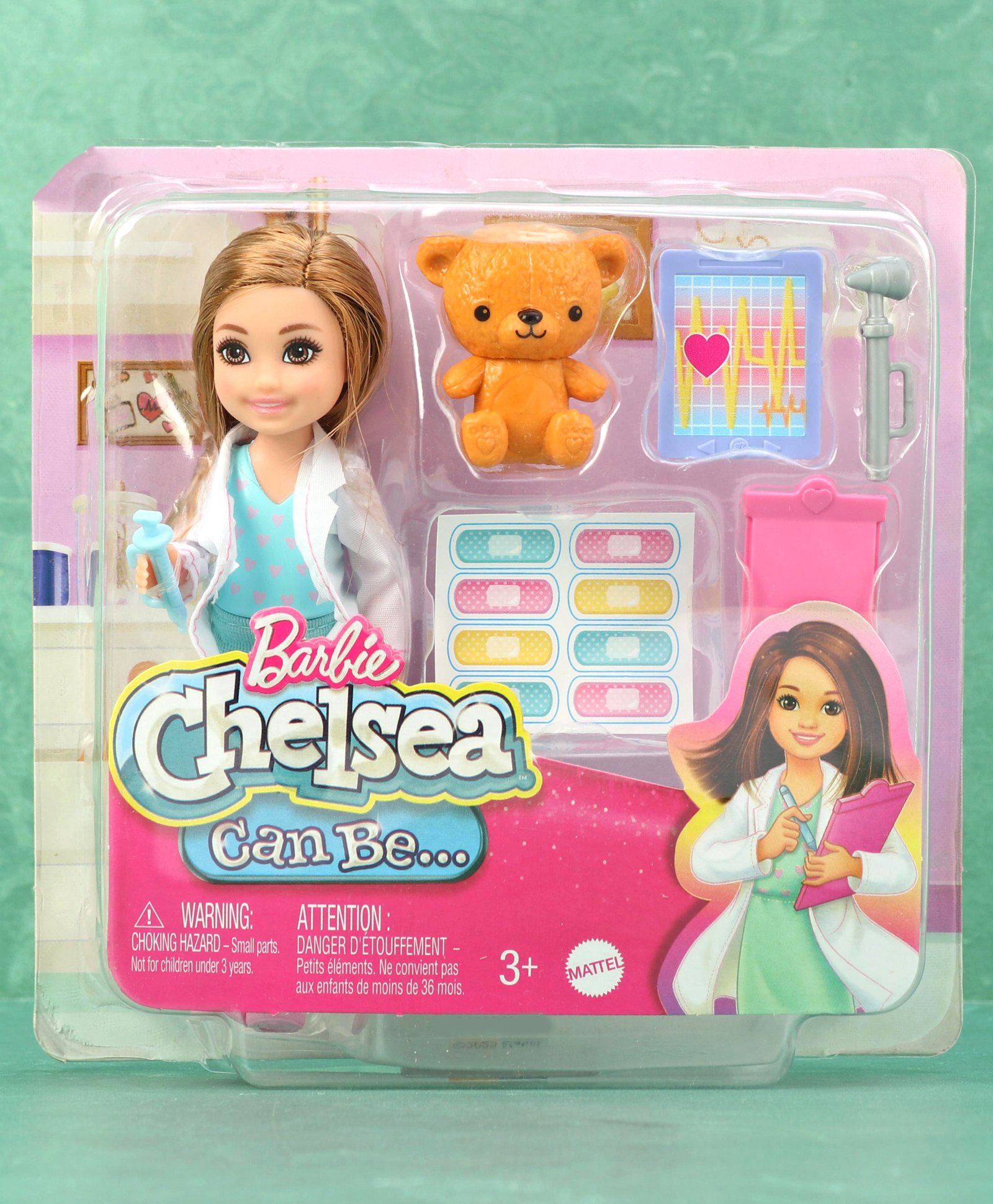 Barbie Chelsea Can Be Play Set with Brunette Chelsea Doctor Doll , Clipboard, EKG Reader, Band-aid Stickers,2 Medical Tools & Teddy Bear Multicolor - Height  14 cm-picture-41