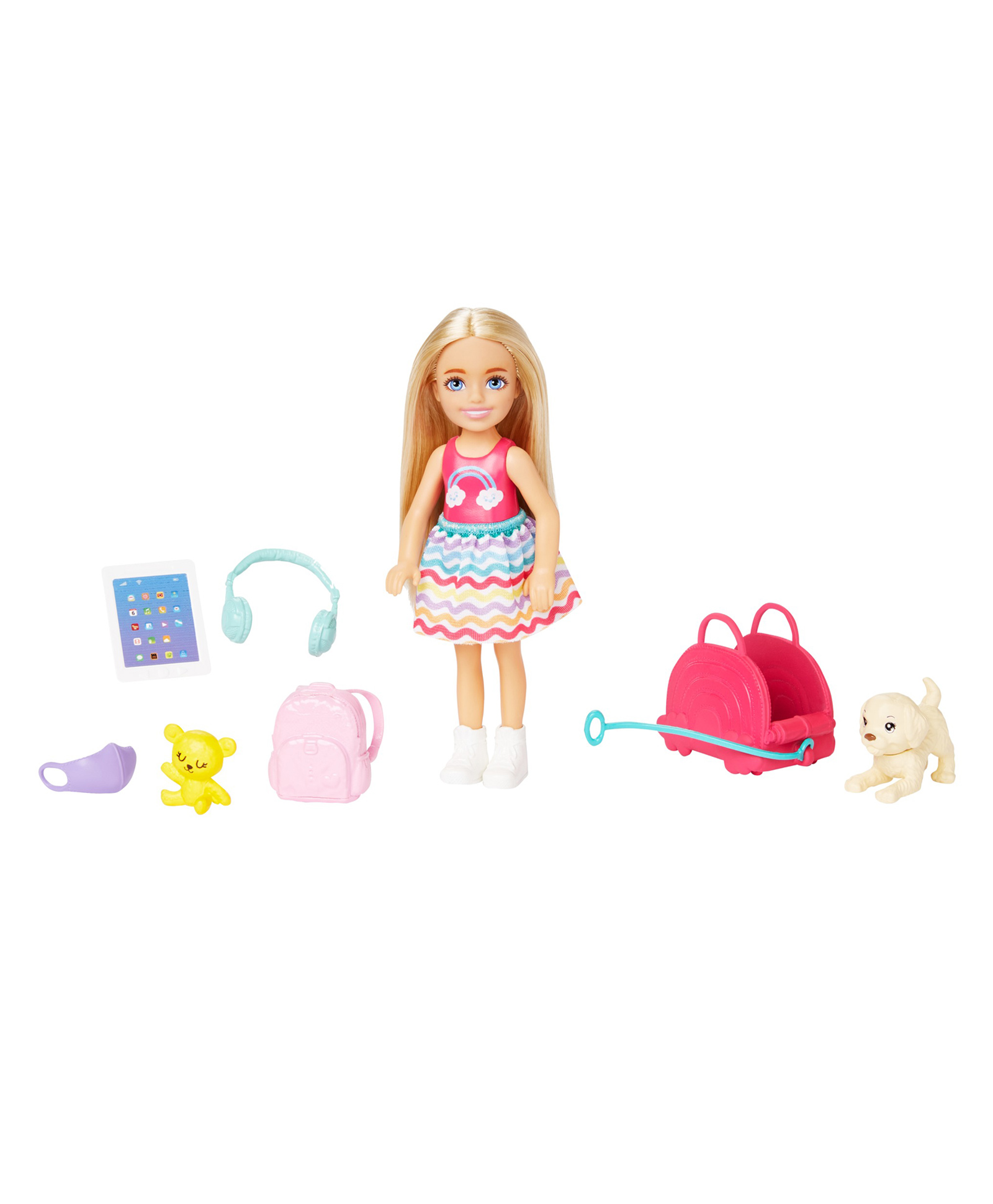 Barbie Toys Chelsea Doll and Accessories Travel Set- Height 13 cm (Colors and Decorations May Vary)