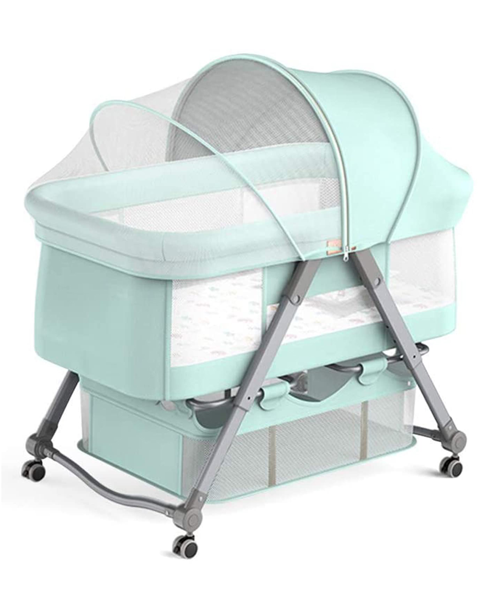 House of Quirk Foldable Adjustable & Breathable Cradle Crib Baby Rack - Green-picture-30