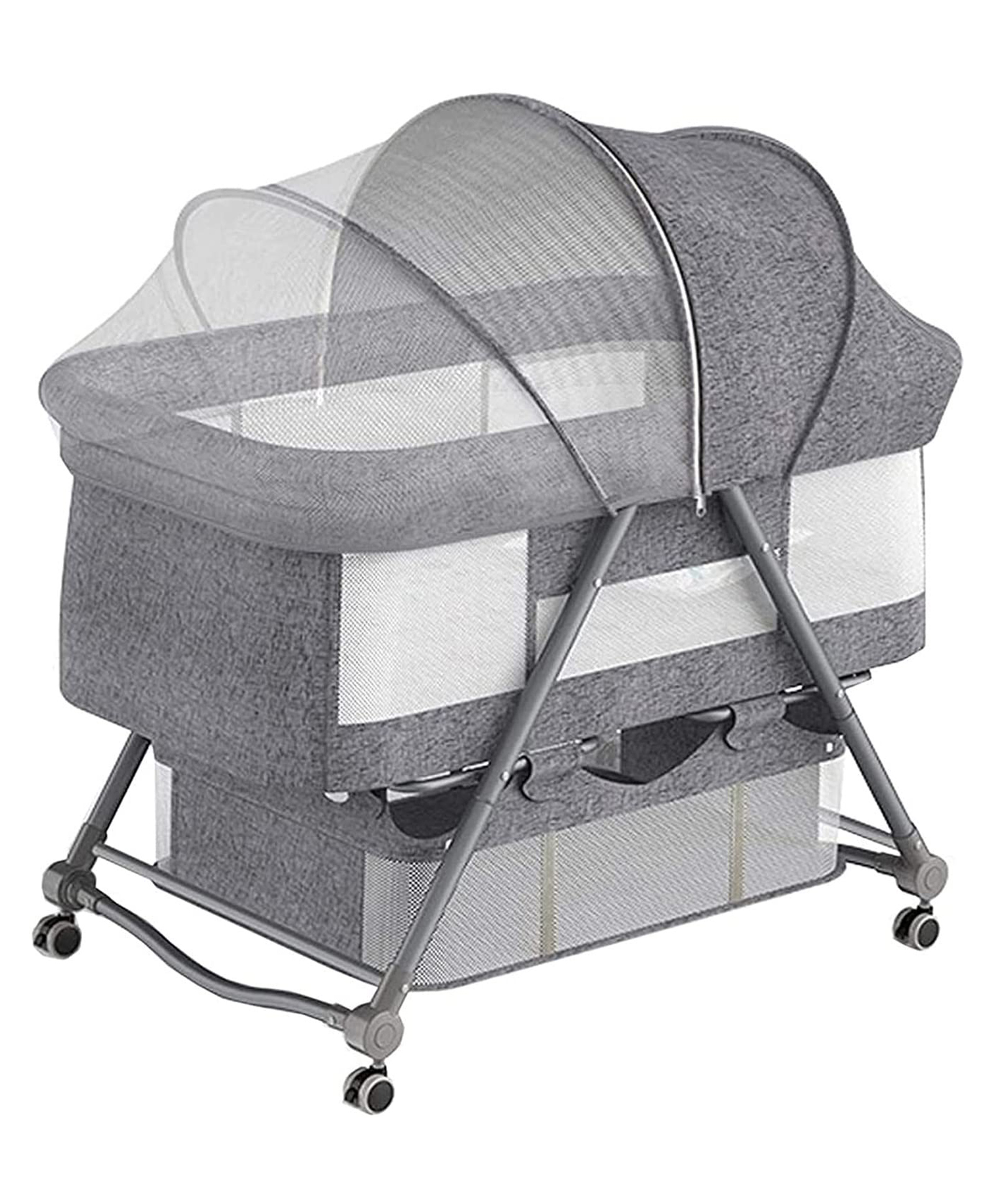 House of Quirk Foldable Adjustable & Breathable Cradle Crib Baby Rack - Grey-image-48