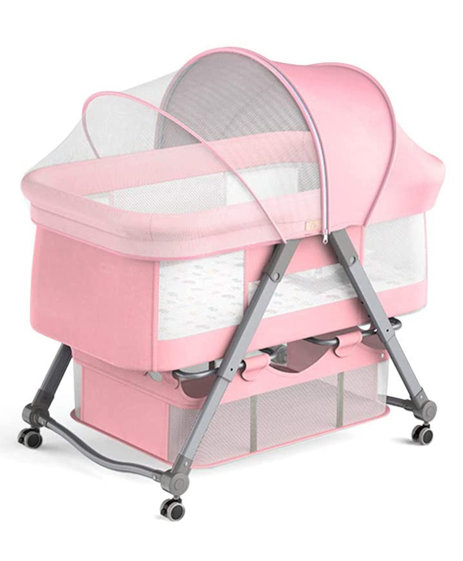 House of Quirk Foldable Adjustable & Breathable Cradle Crib Baby Rack - Pink-image-9