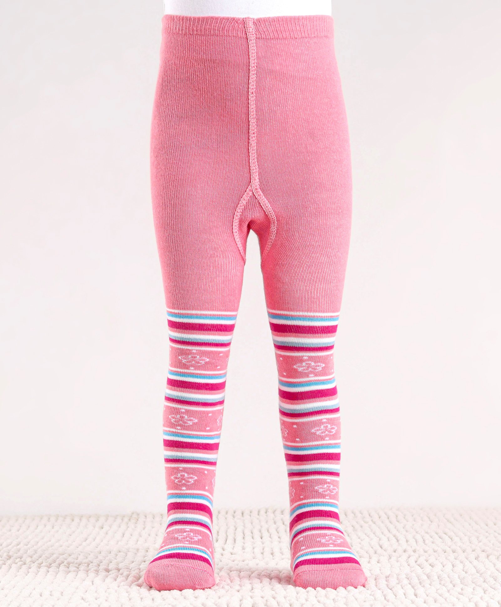 Cute Walk by Babyhug Cotton Antibacterial Striped Footed Tights - Pink-image-42