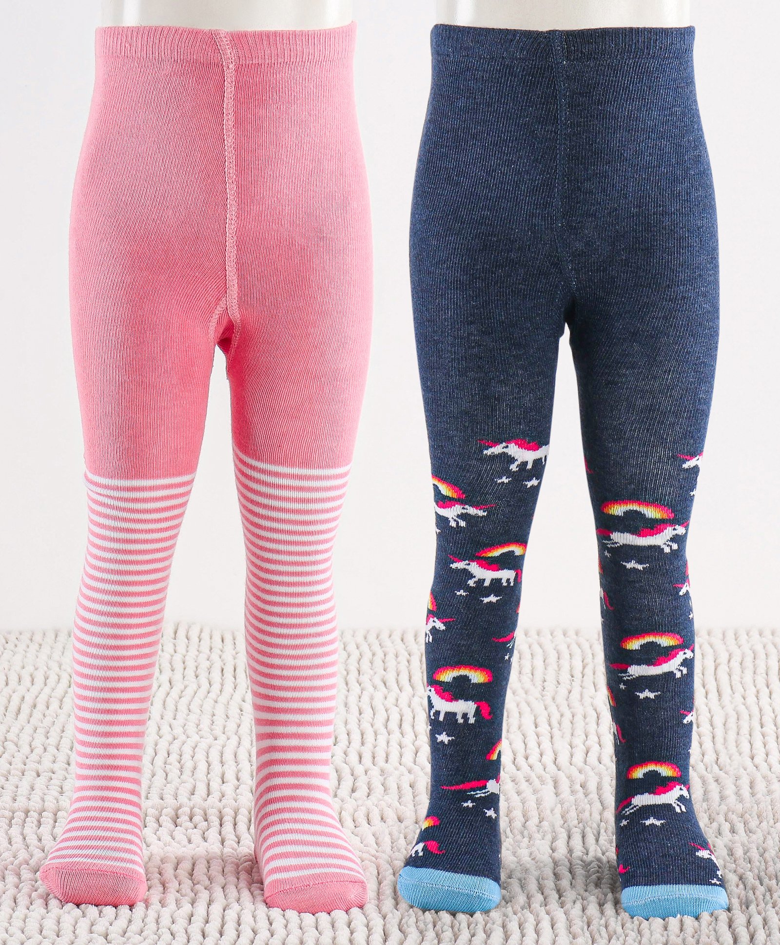 Cutewalk by Babyhug Non Terry Footed Anti-Bacterial Unicorn Design Tights Pack of 2 - Pink & Navy-image-45
