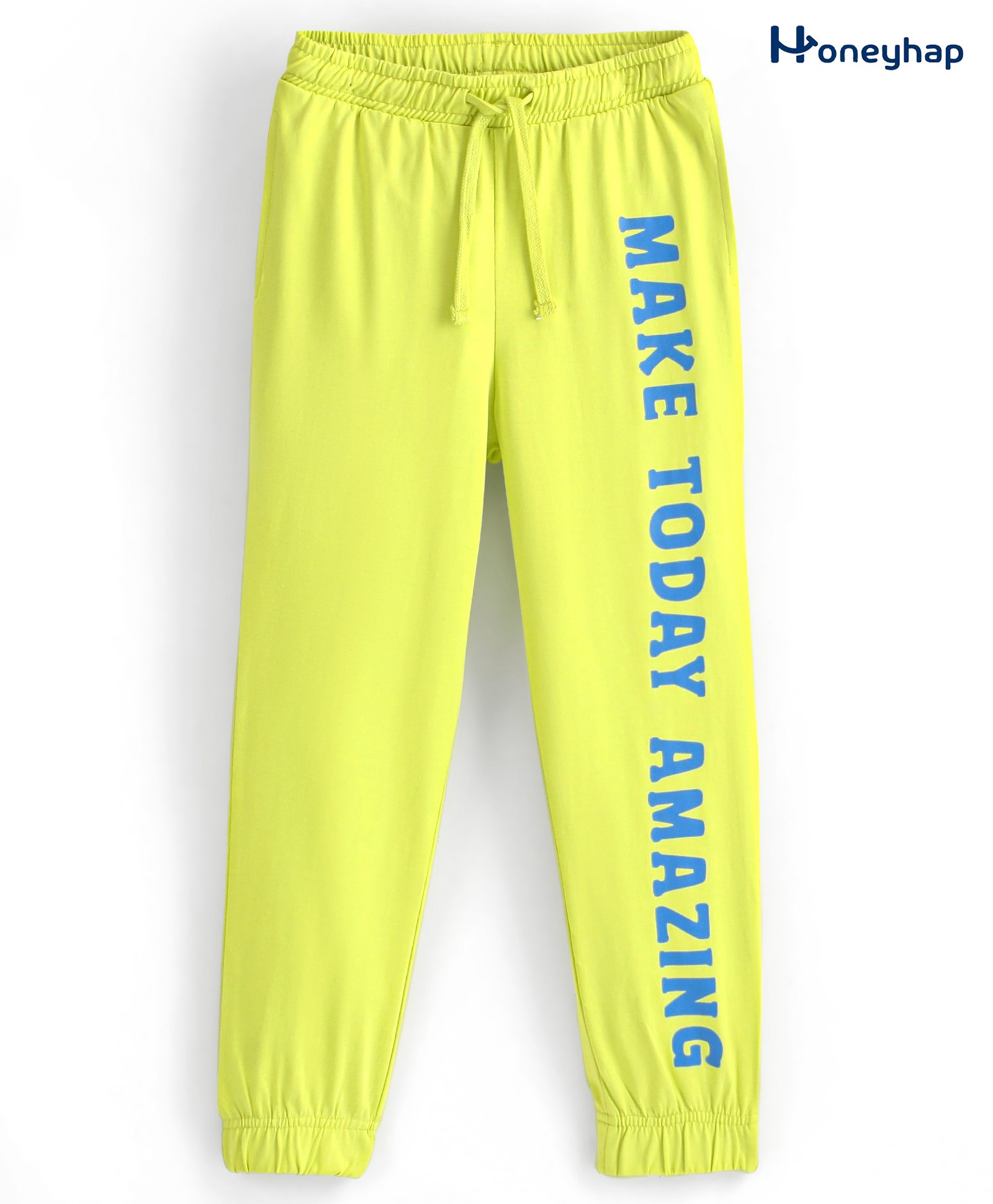 Honeyhap Premium 100% Cotton Looper Text Printed Full Length Lounge Pants with Bio Finish - Limeade Green-image-39
