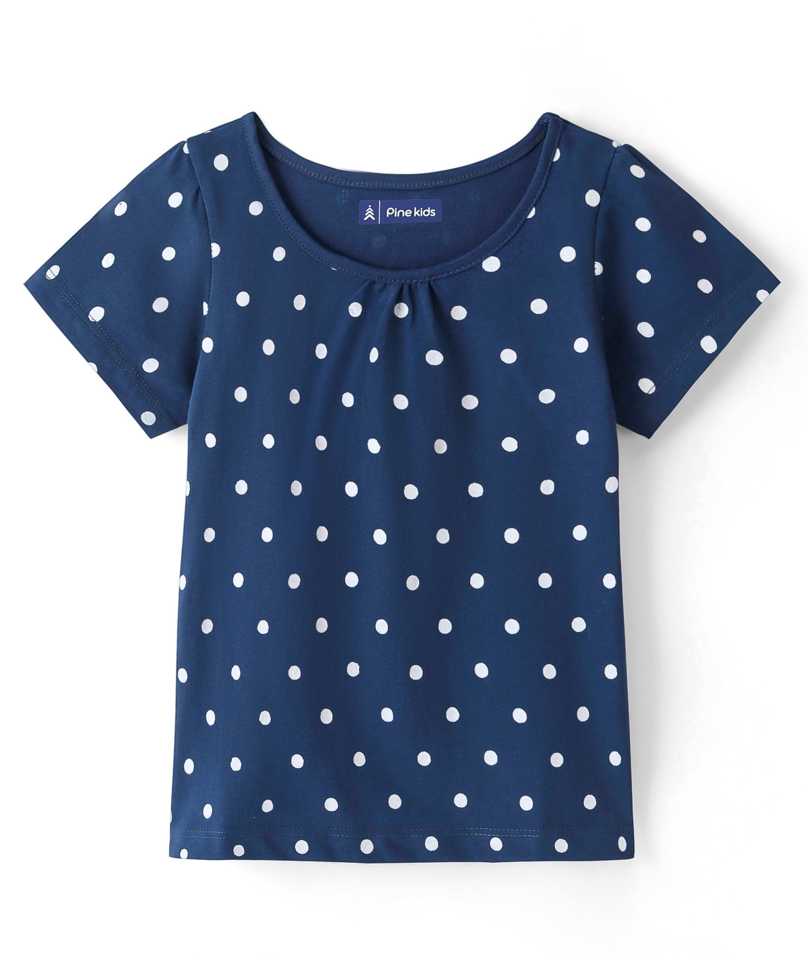 Pine Kids 100% Cotton Knit Half Sleeves Top Polka Dot Print - Navy Blue-image-19