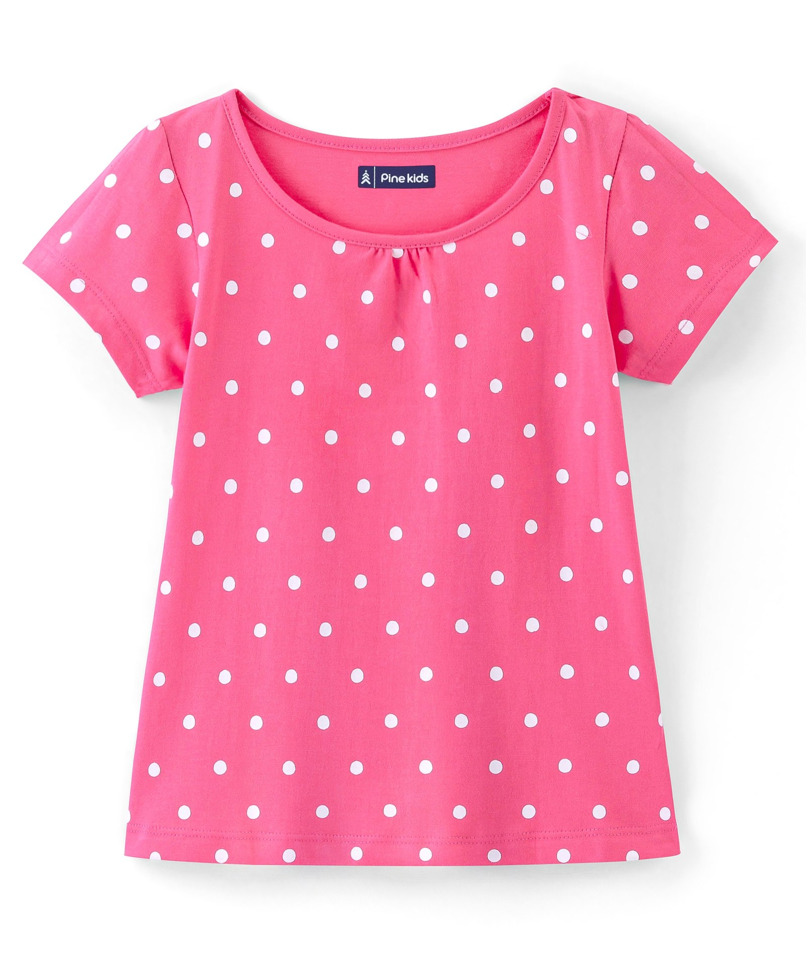 Pine Kids 100% Cotton Knit Half Sleeves Top Polka Dot Print - Pink-image-26