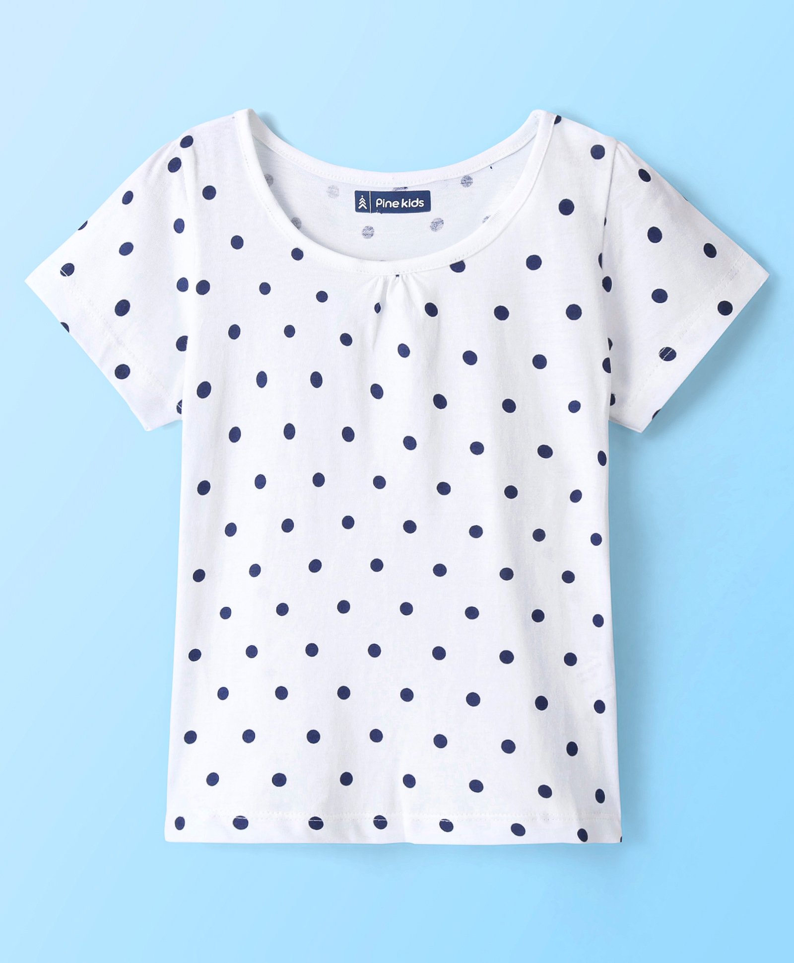 Pine Kids 100% Cotton Knit Half Sleeves Top Polka Dot Print - White-image-19