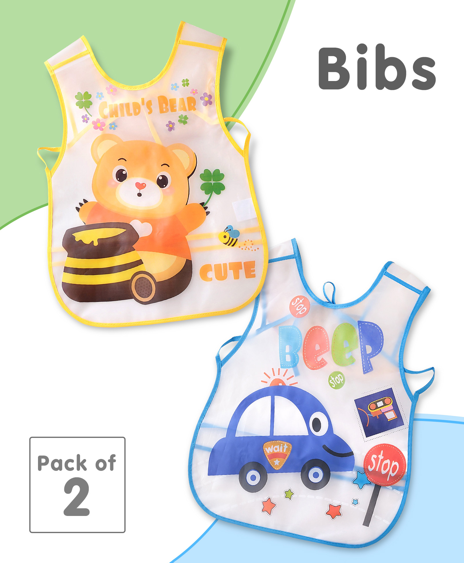 fab n funky Sleeveless Waterproof Printed Apron Bibs- Pack of 2- Blue & Yellow-picture-27