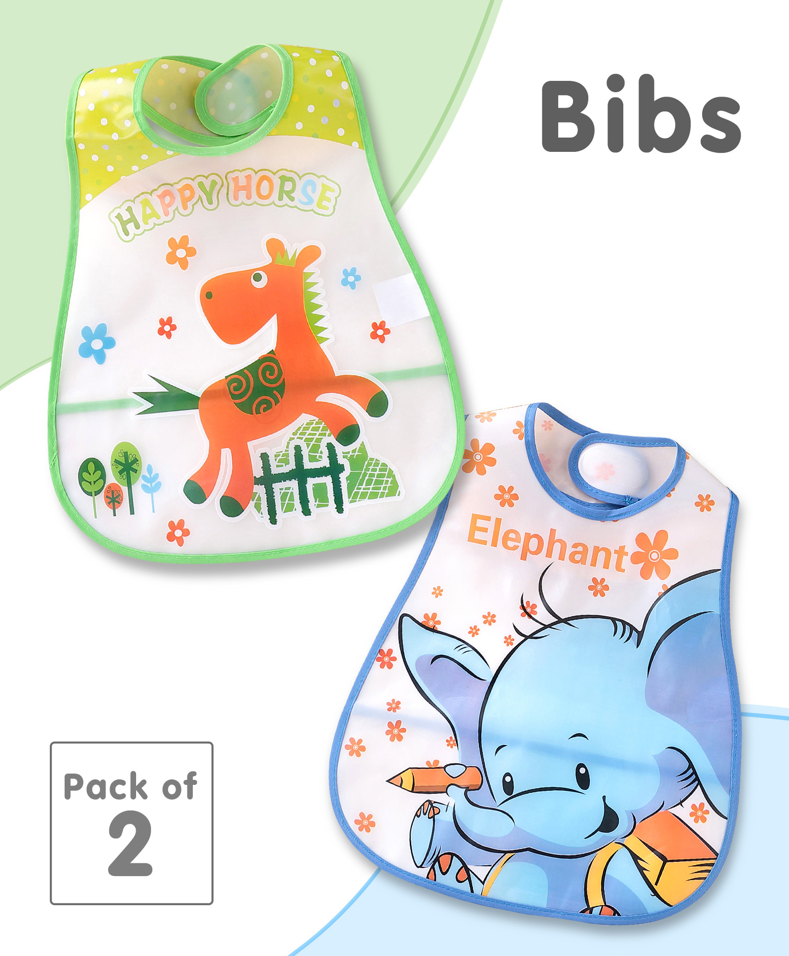 Sleeveless Waterproof Printed Apron Bibs- Pack of 2- Blue & Green-image-21