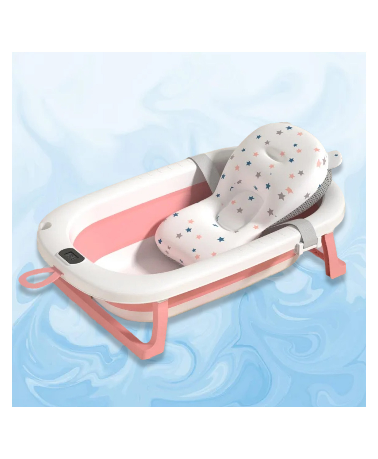 Safe-O-Kid Anti-Slip Folding Baby Bathtub with Temperature Sensitive Plug - White & Blue-picture-25