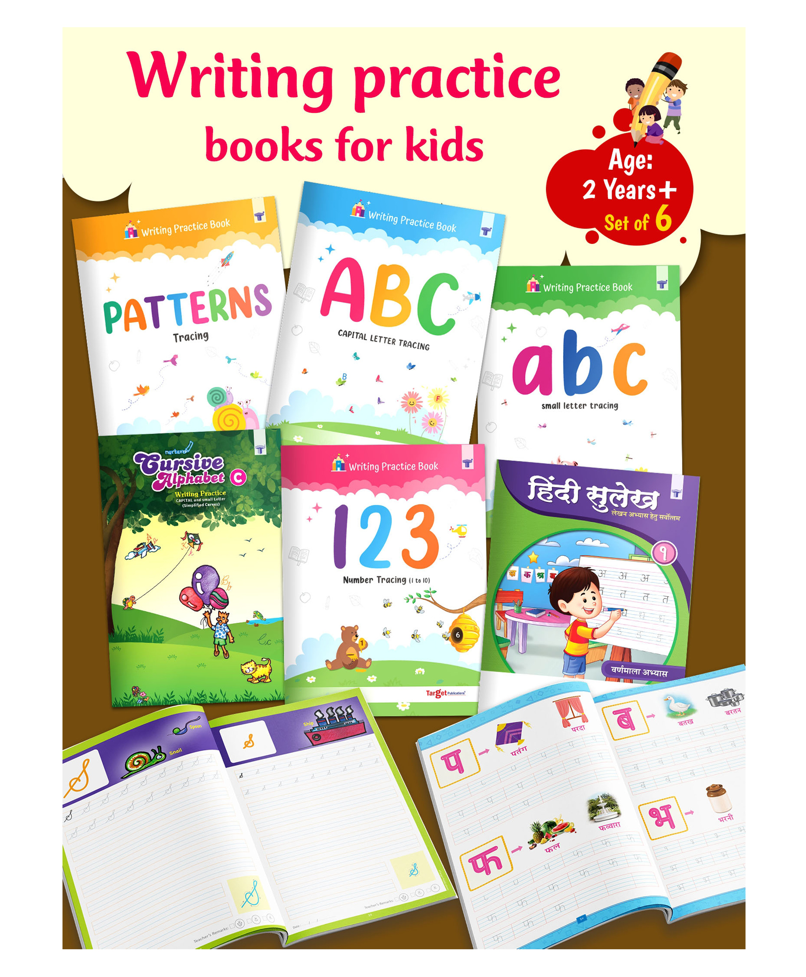 Writing Skill Book Set of 6 Patterns Tracing Capital Letter Tracing Small letter tracing Number Tracing 1 to 10 Hindi Sulekh 1 Cursive Alphabet C - English-image-31