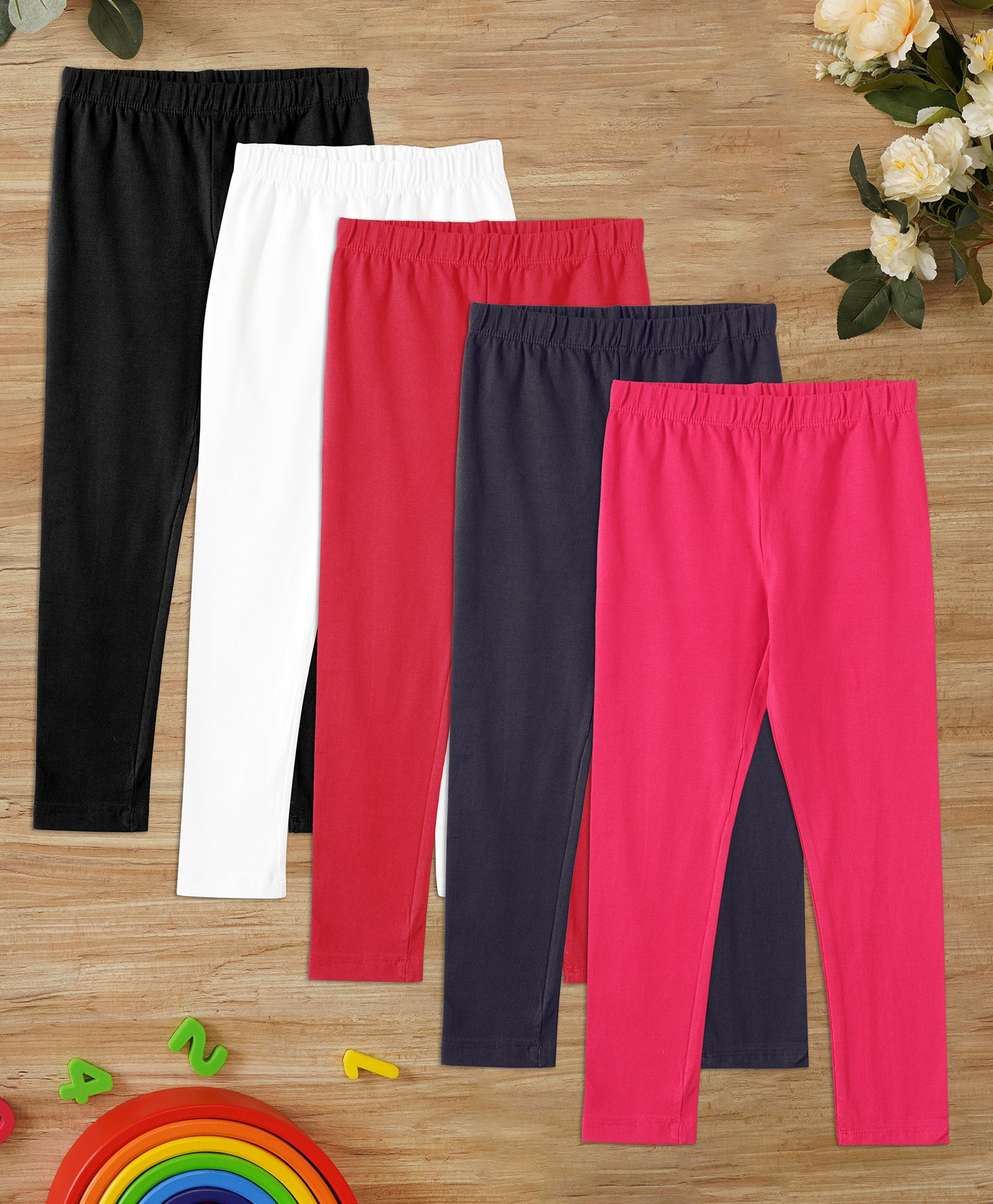 Zion Pack Of 5 Full Length Solid Leggings - Multi Colour-picture-16