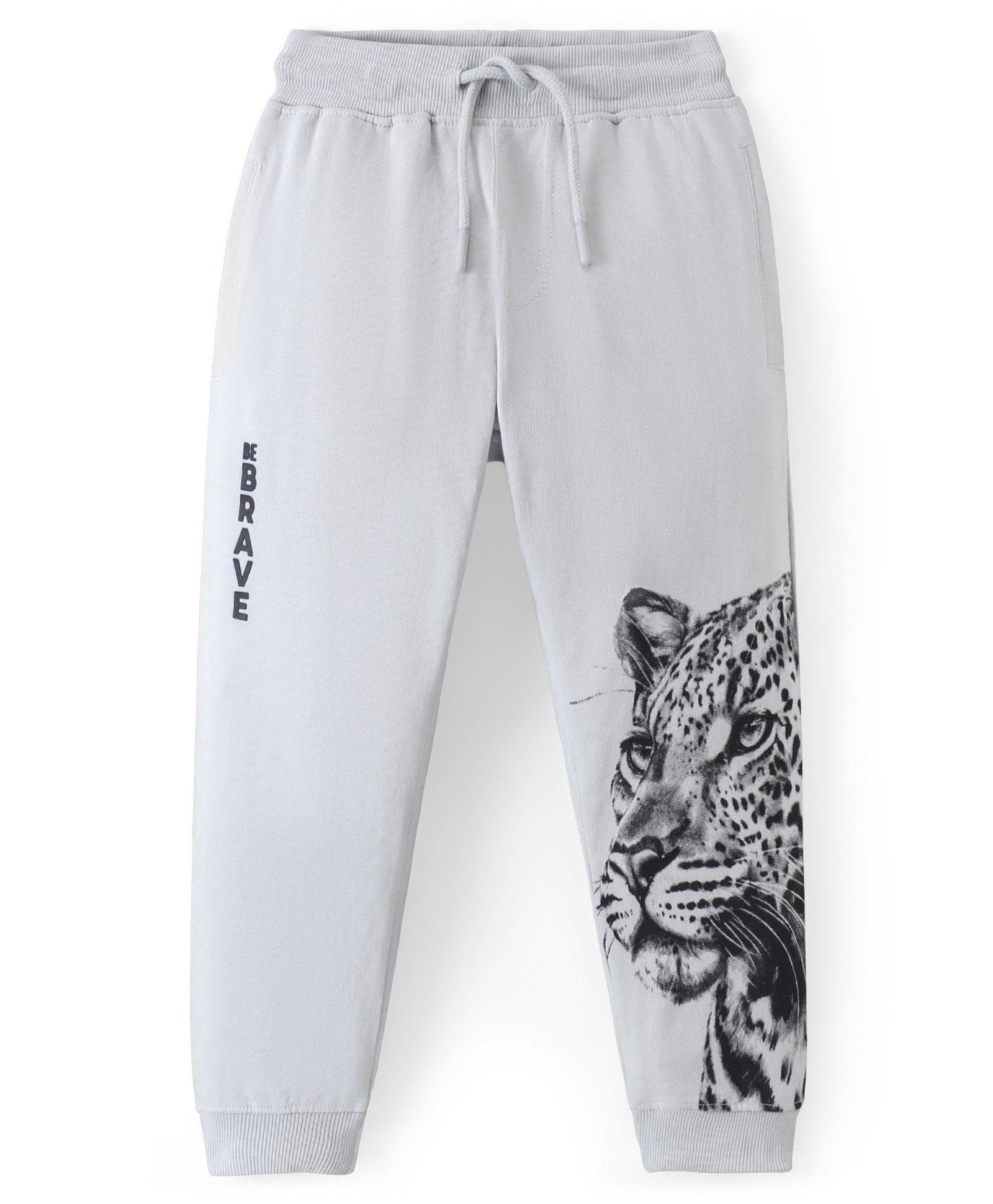 Pine Kids 100% Cotton Knit Full Length Track Pants with Leopard Print - Grey-picture-29