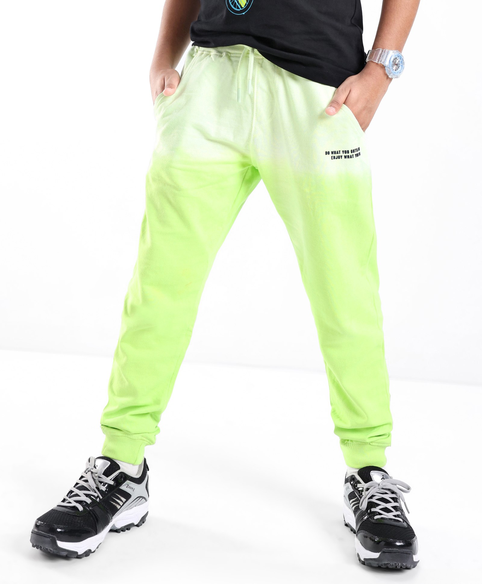 Pine Kids 100% Cotton Knit Full Length Track Pants with Text Print - Lime Punch-picture-30