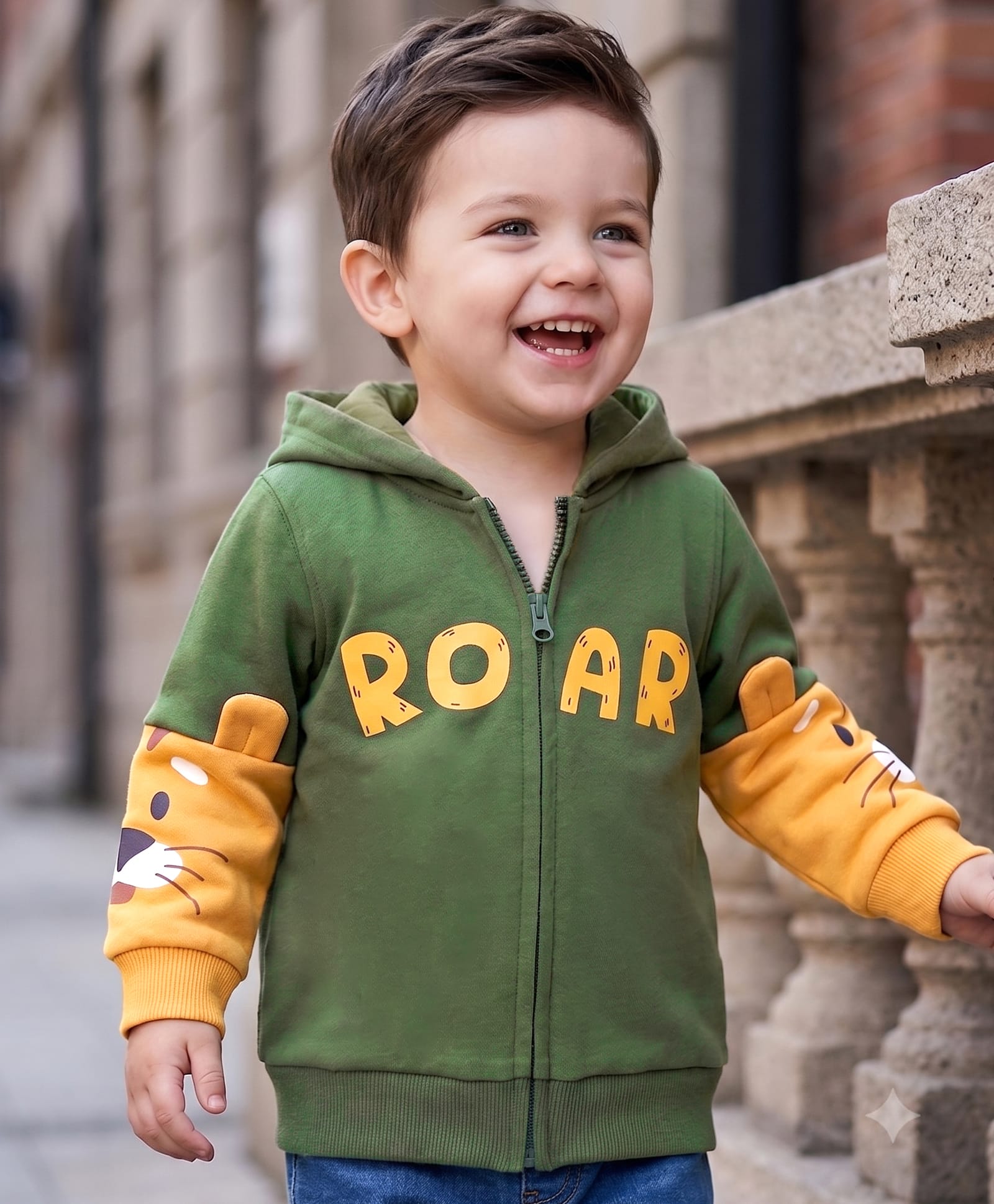 Babyoye 100% Cotton Full Sleeves Sweatshirts With Tiger Print - Green & Yellow-image-19