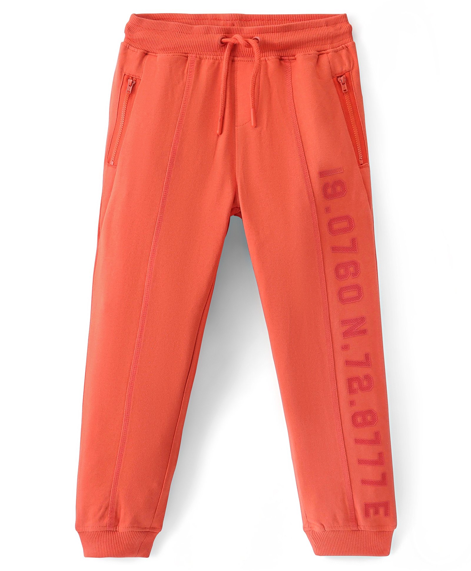 Pine Kids 100% Cotton Knit Full Length Track Pant with Text Print - Molten Lava-picture-28