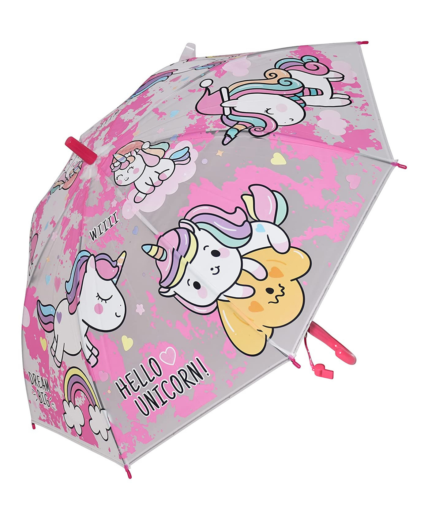 KARBD Translucent Unicorn Auto Open Kids Umbrella with Whistle - Dark Pink-picture-21