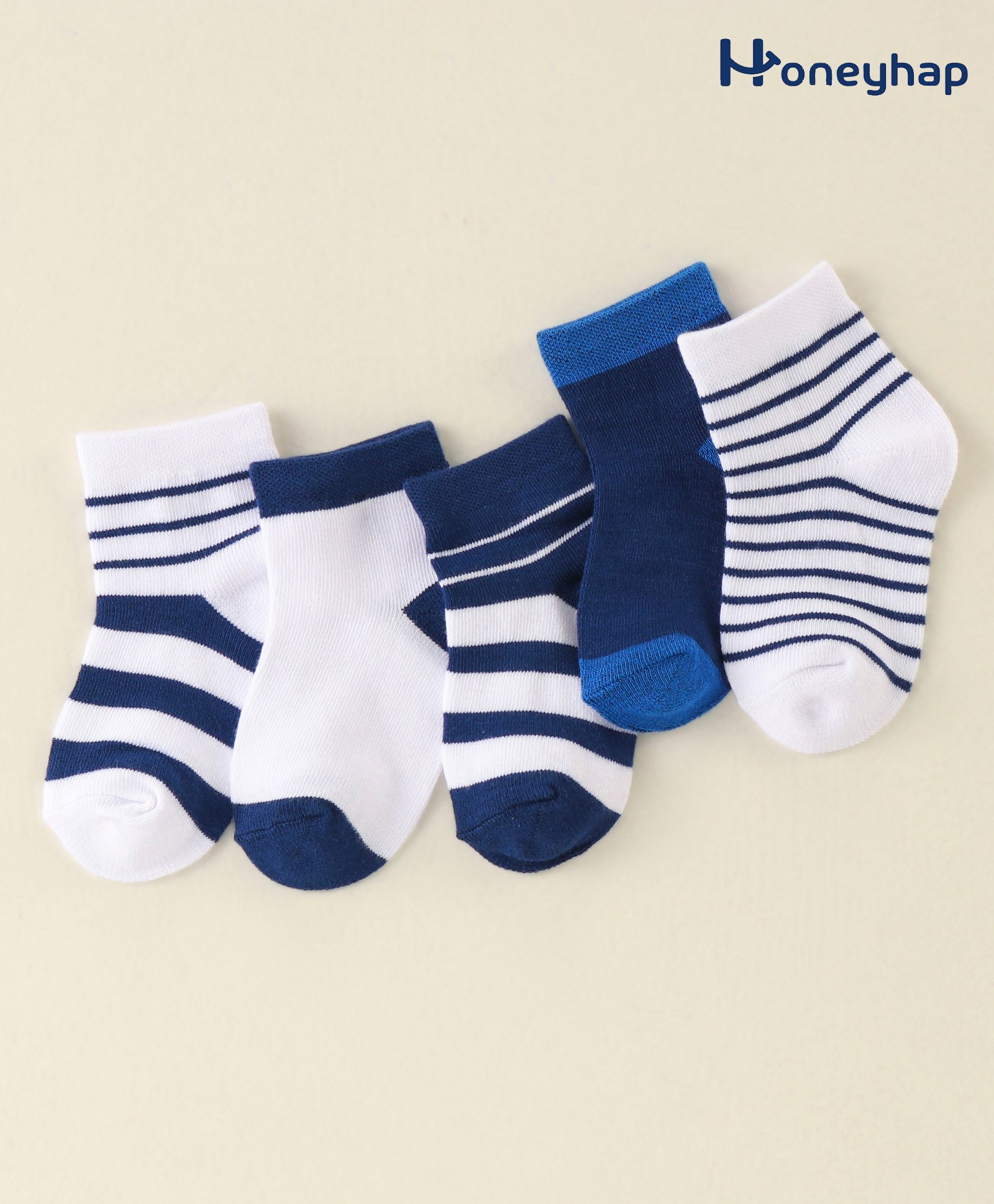 Honeyhap Premium Cotton Bamboo Antibacterial Ankle Length SolidSocks Pack Of 5 - Navy Blue & White-picture-21