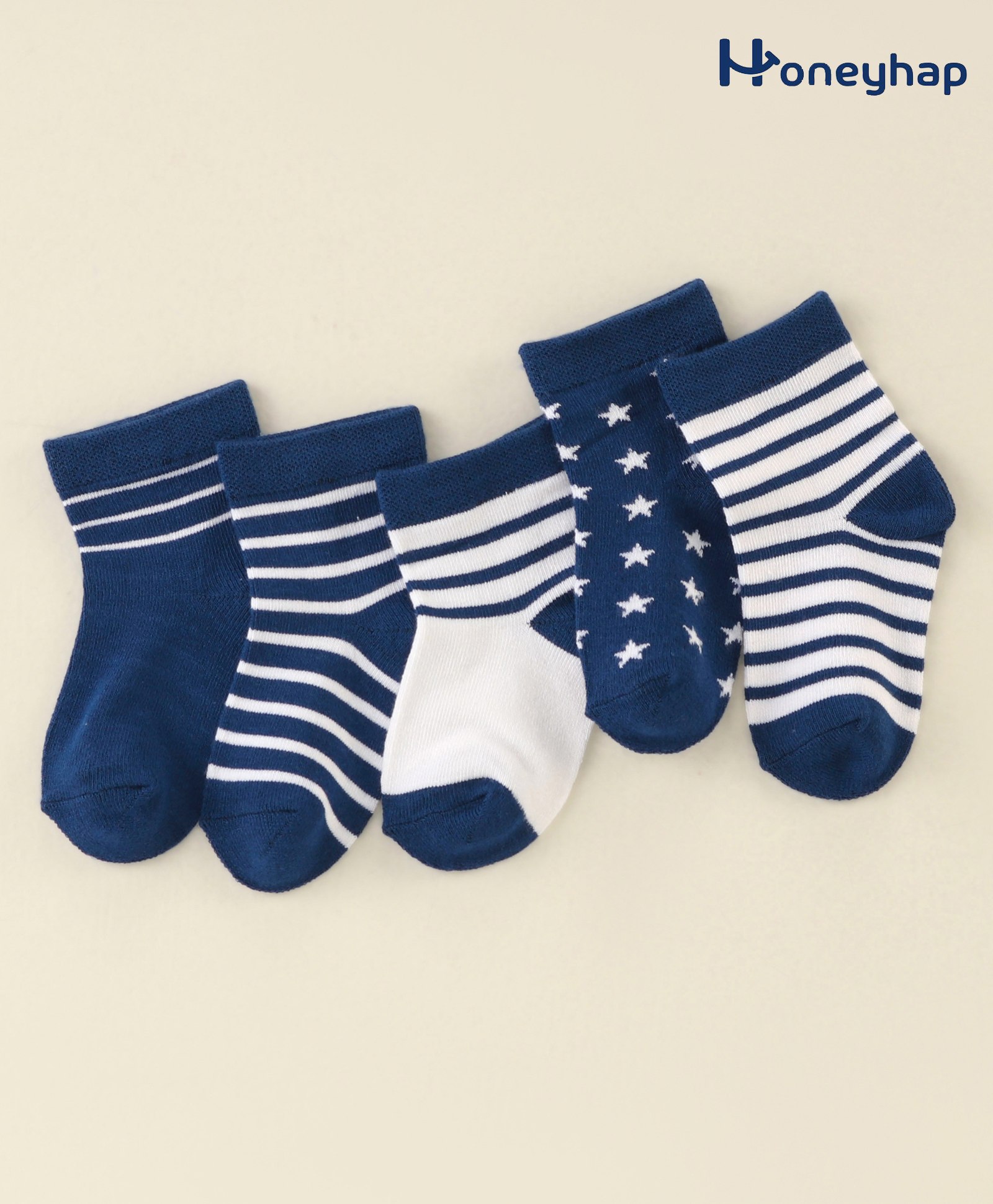 Honeyhap Premium Cotton Bamboo Antibacterial Ankle Length Solid  Socks Pack Of 5 - Navy Blue & White-picture-13