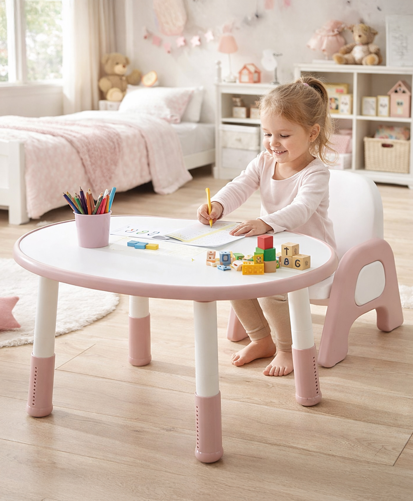 fab n funky 3 In 1 Multifunctional Children'S Table With Chair Adjustable Table Height - Pink & White-picture-10