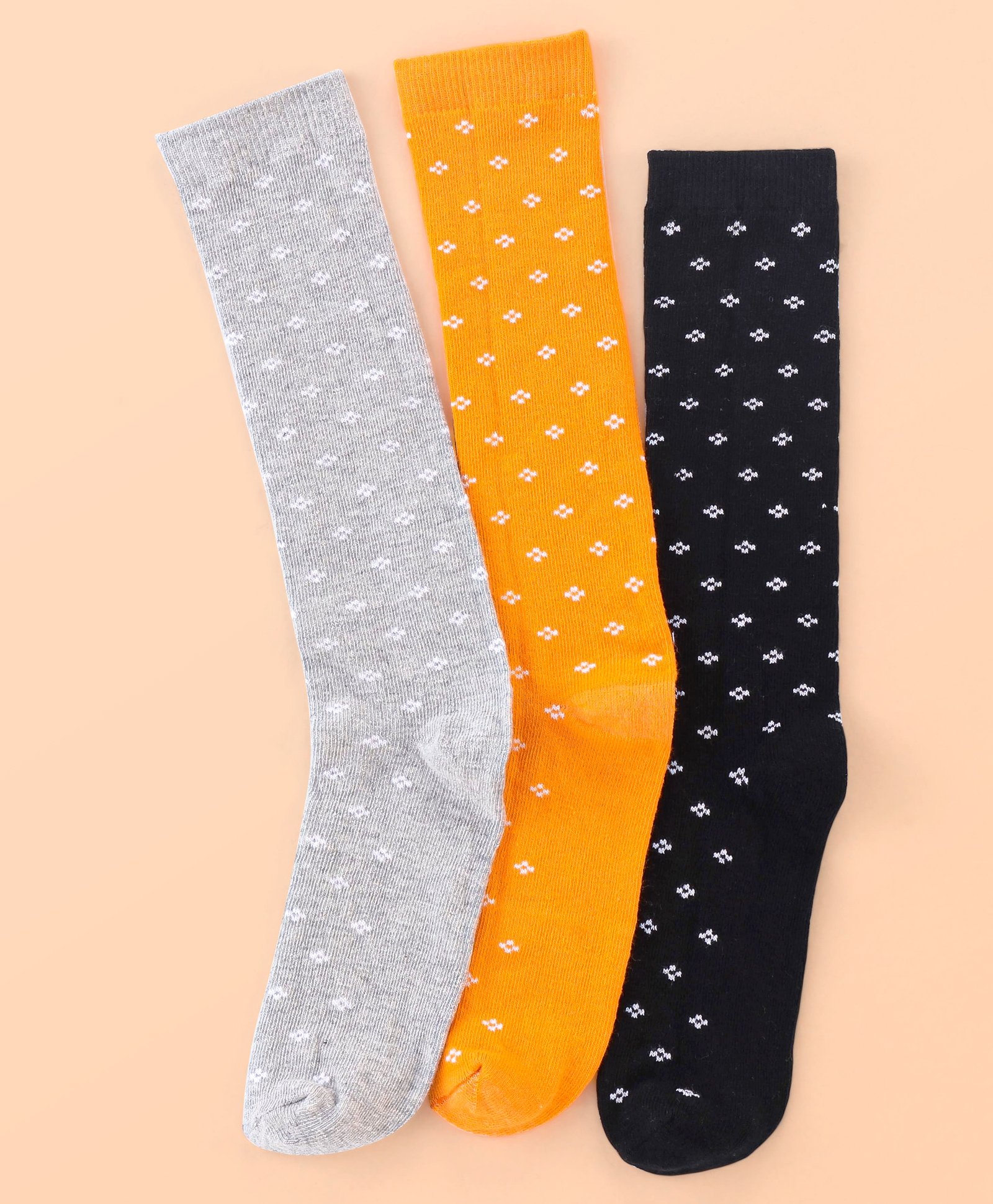 Pine Kids Cotton Knee Length Socks With Silvadur Antimicrobial Finish Floral Design Pack Of 3 (Color May Vary)-image-46