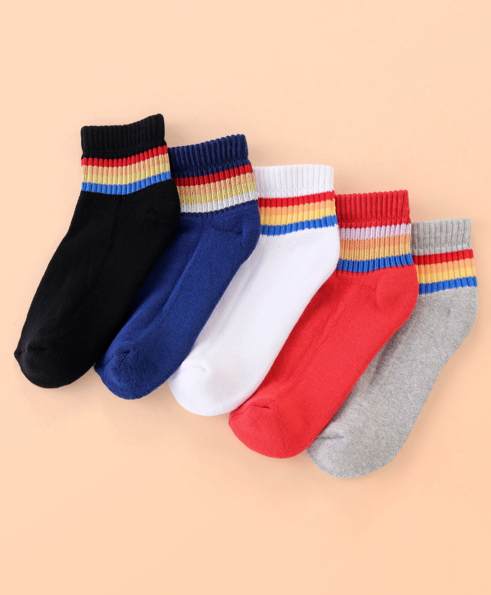 Pine Kids Cotton Ankle Length Socks With Silvadur Antimicrobial Finish Stripes Design Pack Of 5 (Color May Vary)-image-45
