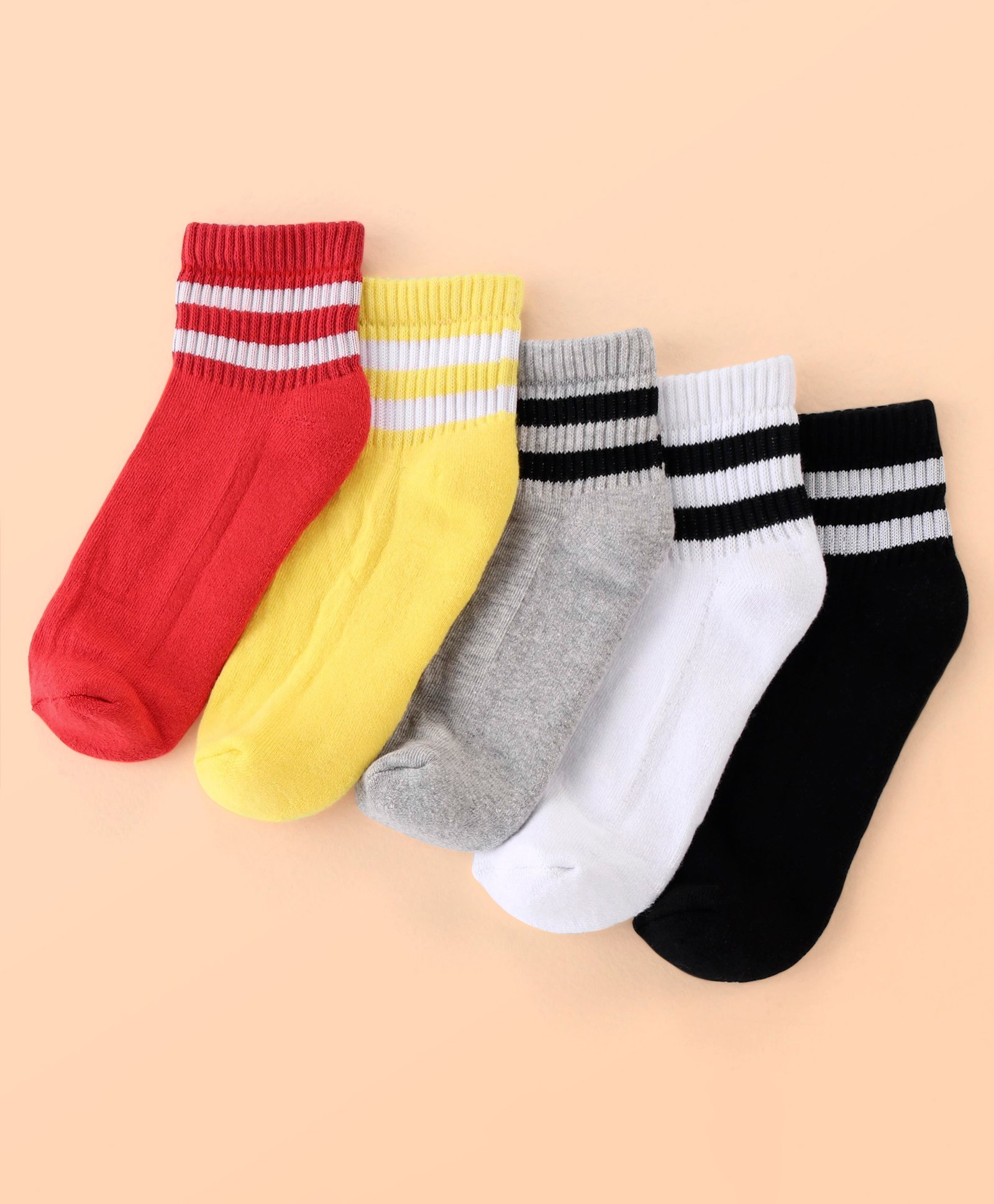 Pine Kids Cotton Ankle Length Socks With Silvadur Antimicrobial Finish Stripes Design Pack Of 5 (Color May Vary)-picture-16