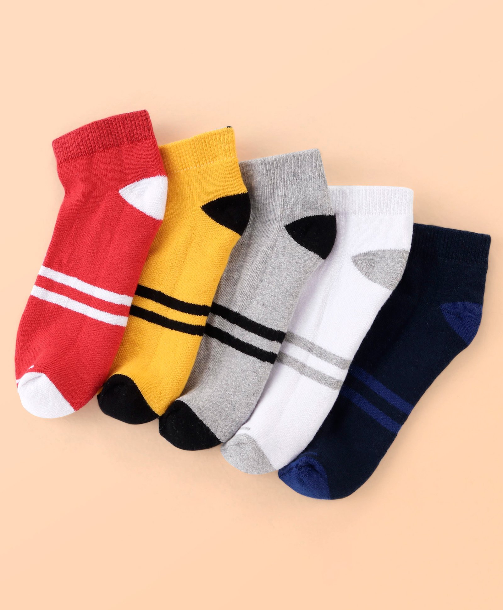 Pine Kids Cotton Ankle Length Socks With Silvadur Antimicrobial Finish Stripes Design Pack Of 5 (Color May Vary)-image-14