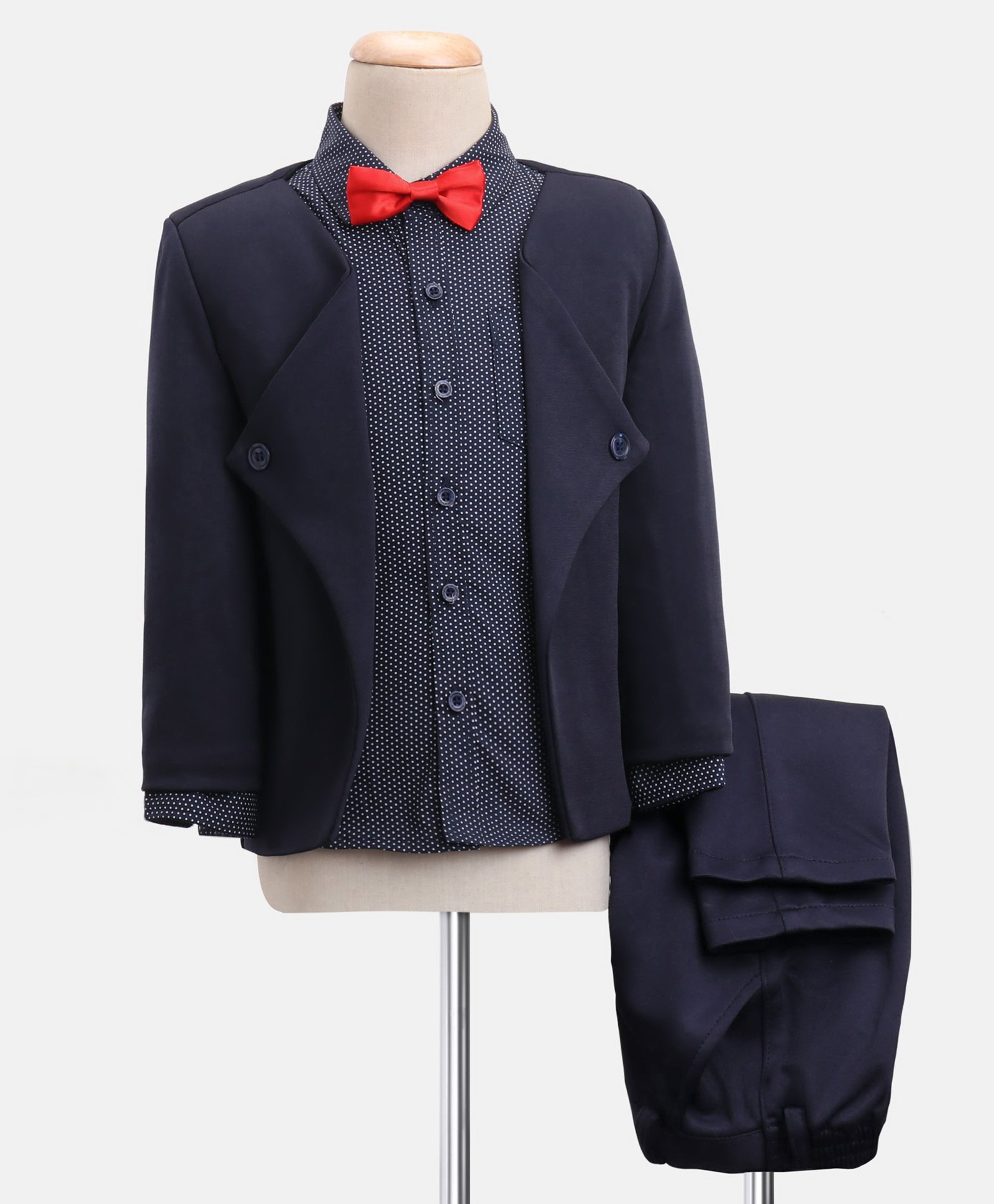 Babyhug Woven Full Sleeves Party Suit with Bow Polka Dot Print - Navy Blue-image-29