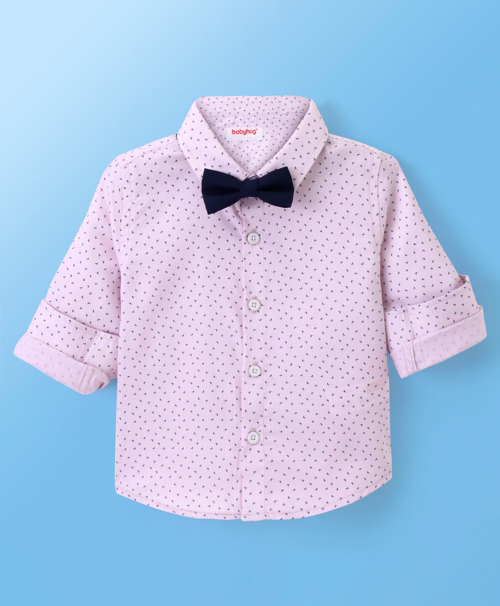 Babyhug Full Sleeves Party Wear Shirt with Bow Butterfly Print - Light Pink-image-36
