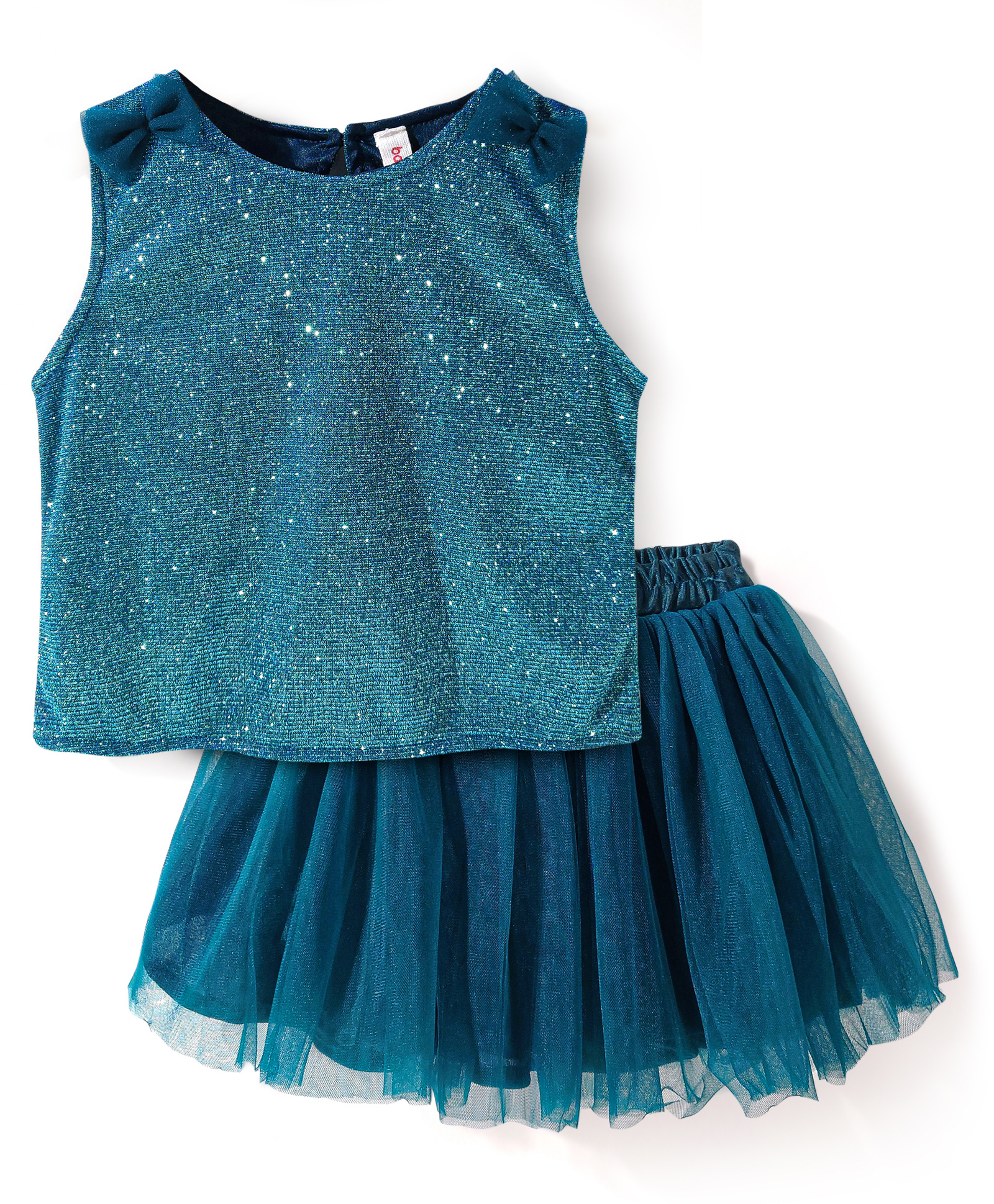Babyhug Sleeveless Top & Skirt Set Solid & Bow Applique - Teal-image-8
