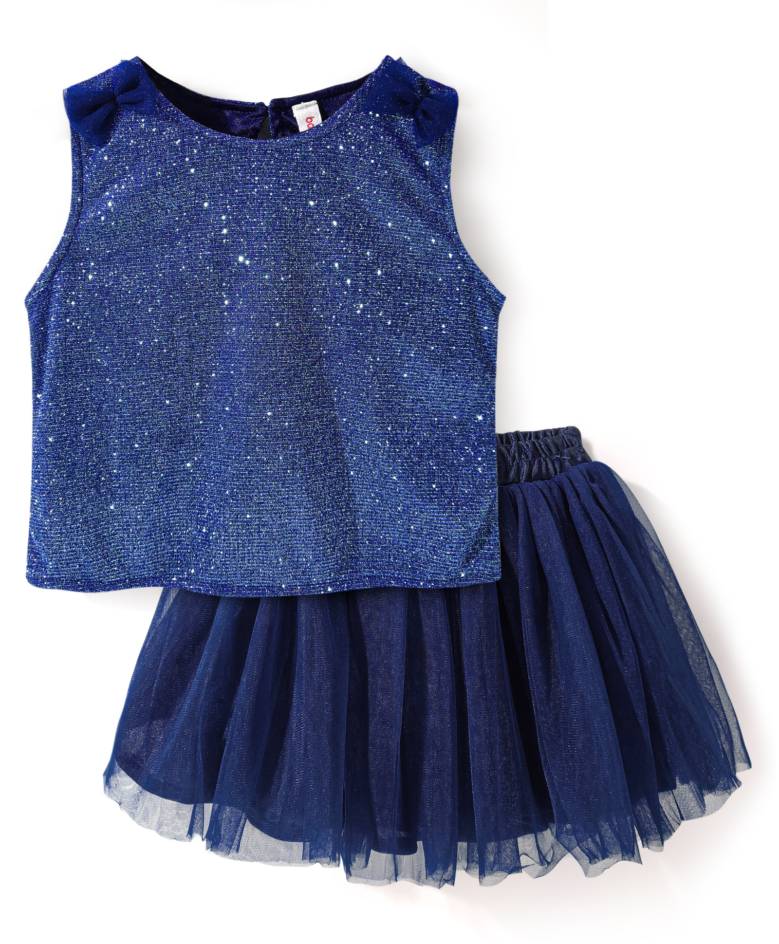 Babyhug Sleeveless Top & Skirt Set Solid & Bow Applique - Navy Blue-image-5
