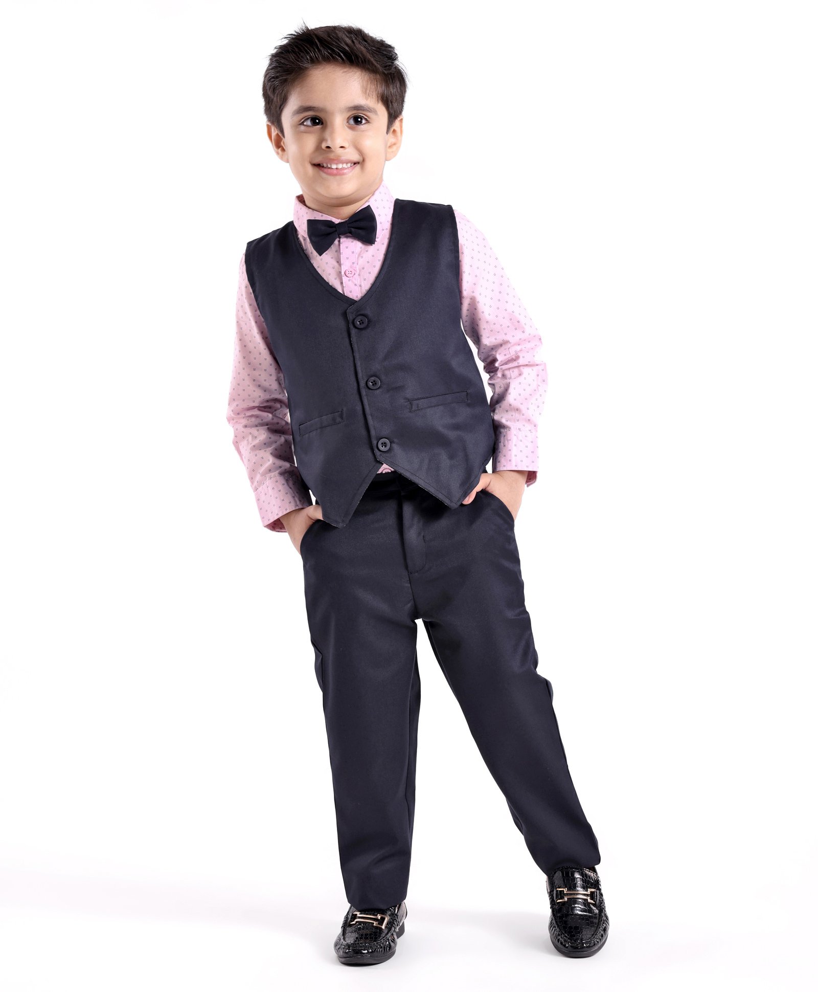 Babyhug Cotton Full Sleeves Party Wear Suit With Blazer Arrow Print - Navy Blue & Pink-picture-14