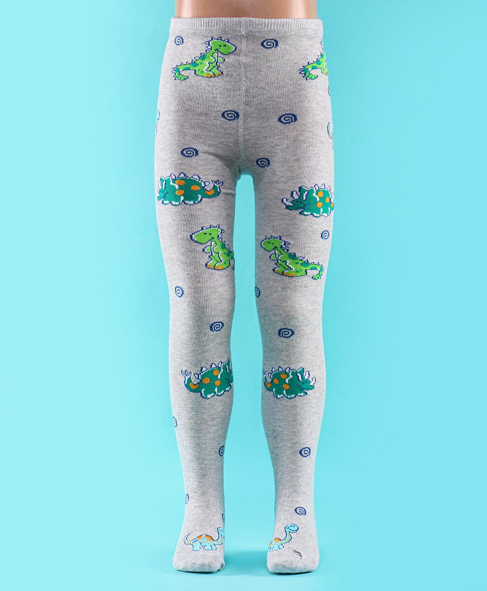 Mustang Cotton Full Length Footie Tights With Dino Print - Grey-image-14