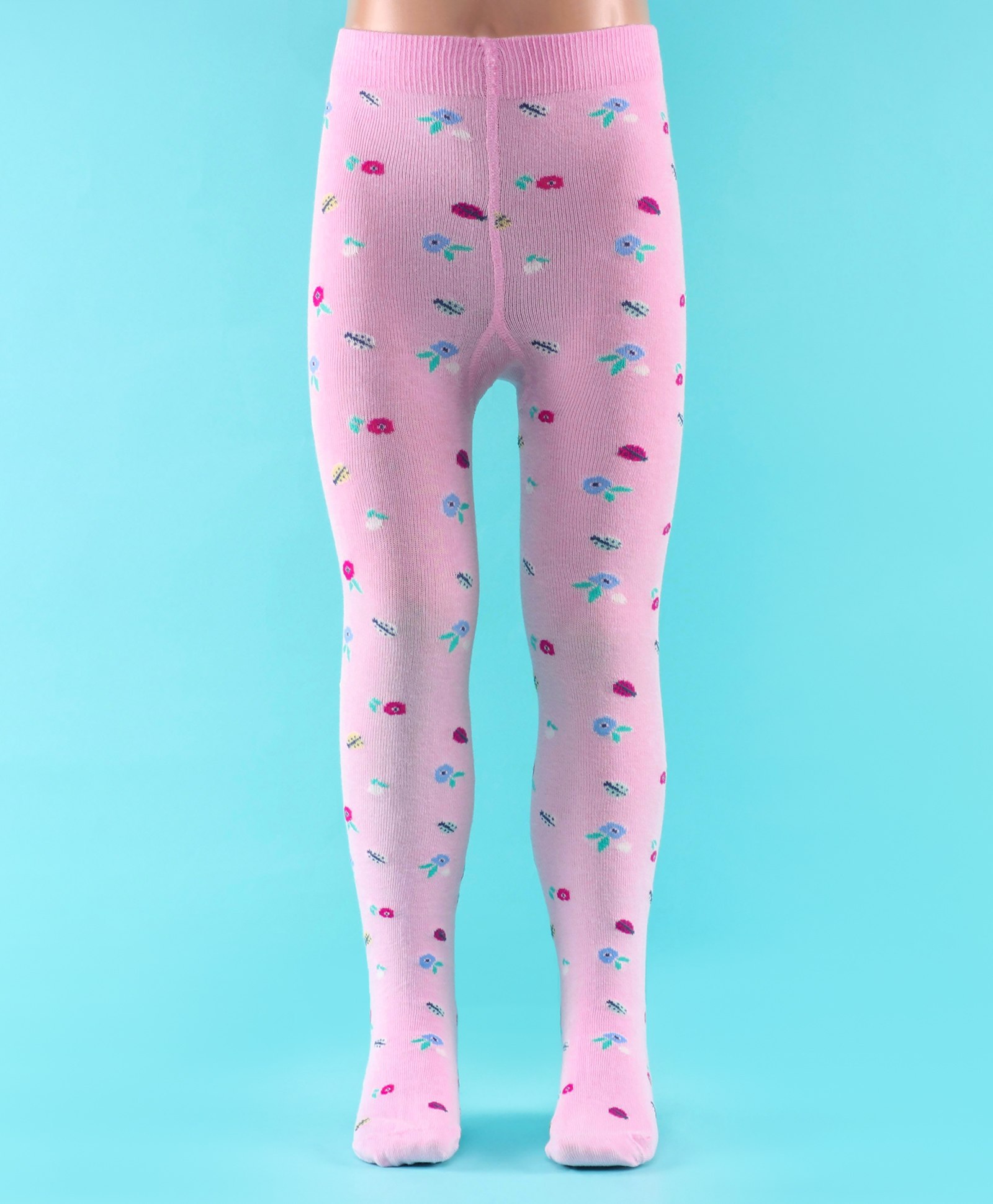 Mustang Full Length Cotton Footed Tights with Floral Design - Light Pink-image-2