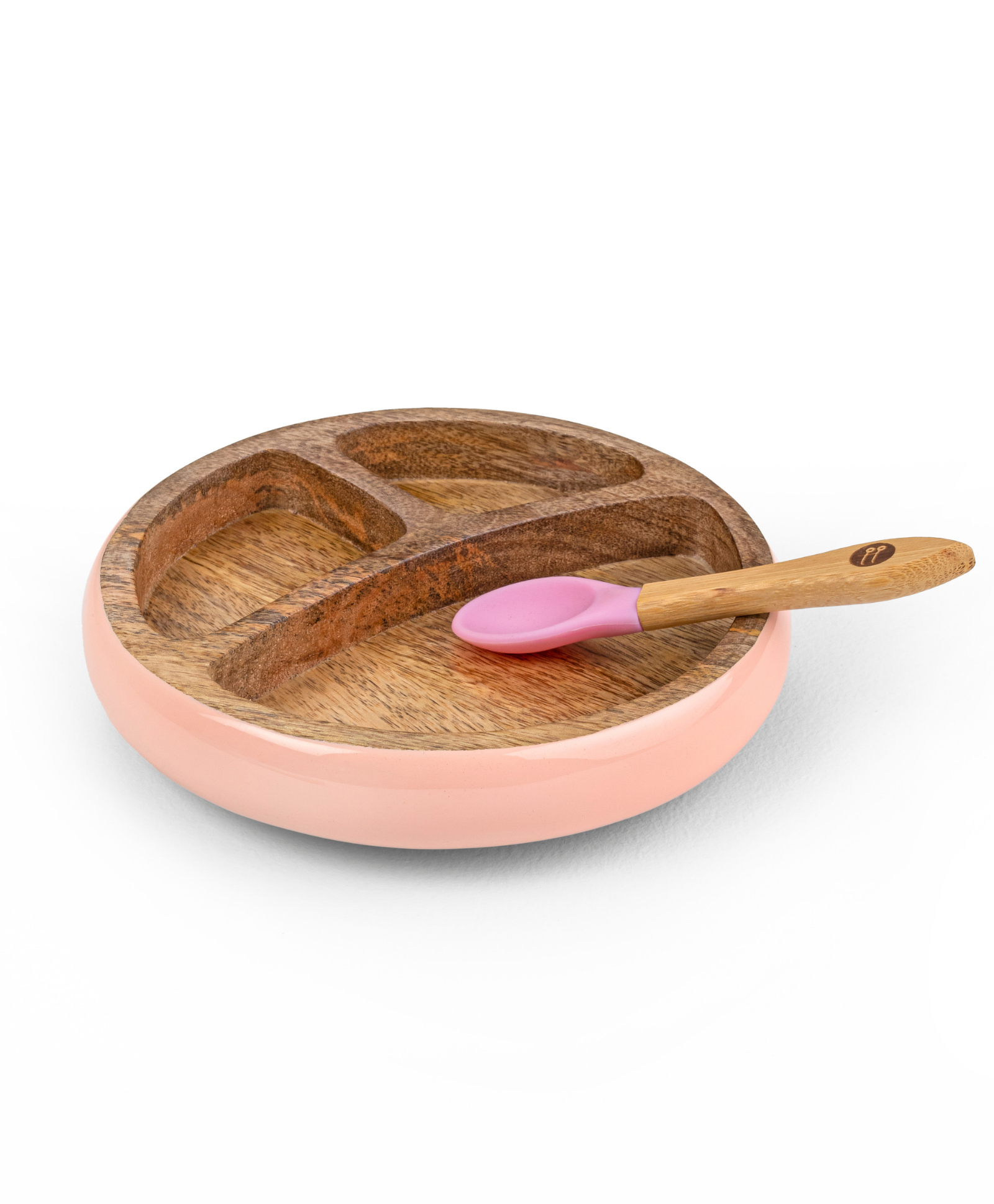 Taabartoli Wooden Round Plate with Silicone Suction and Spoon - Pink-picture-14