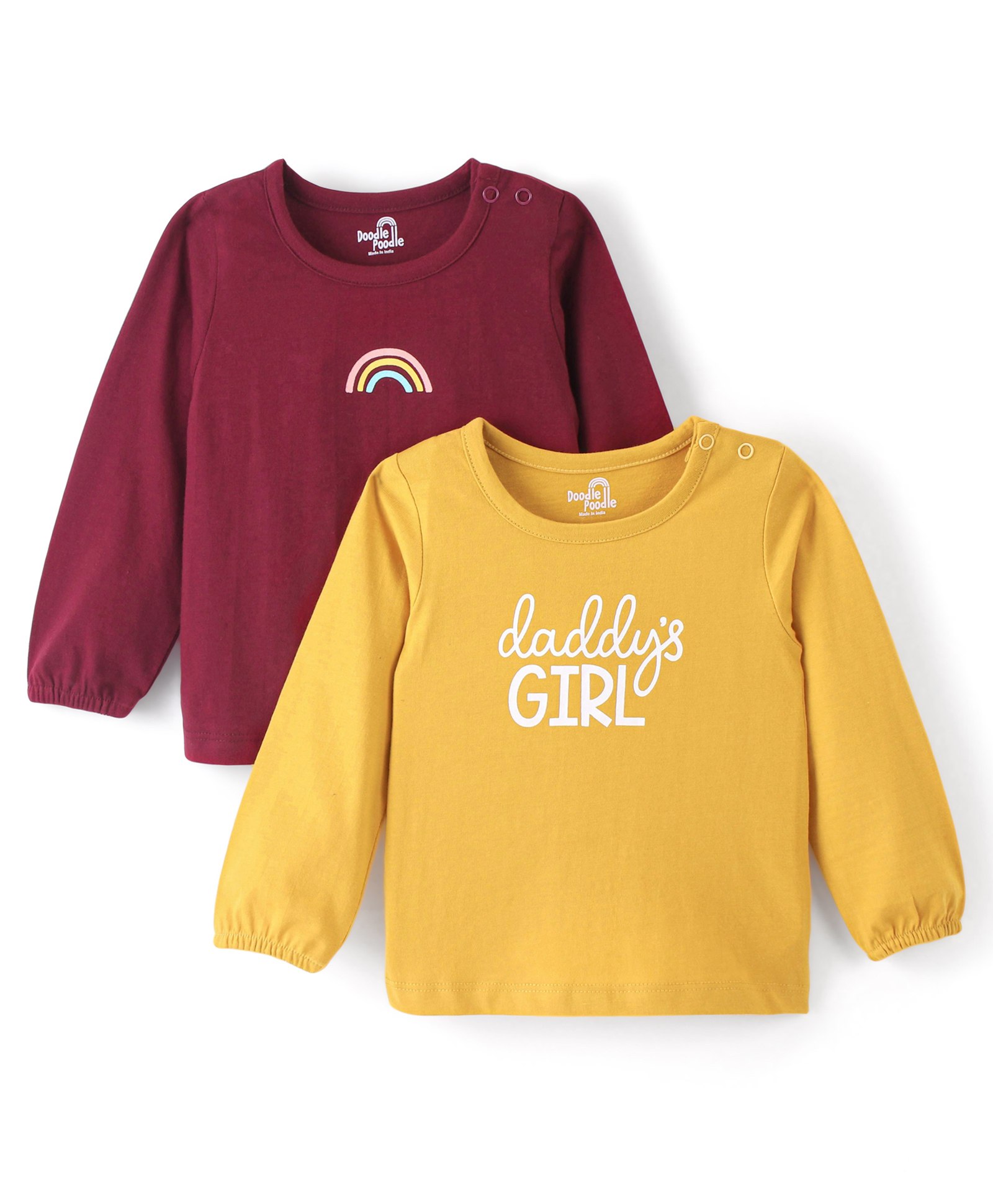 Doodle Poodle 100% Cotton Full SleevesRainbow Printed T-Shirts Pack of 2- Yellow & Maroon-picture-19