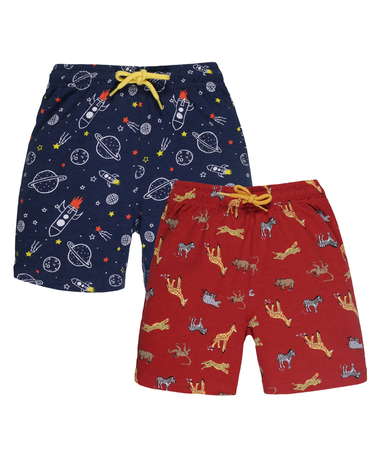 Plum Tree Pack Of 2 Space Theme & Animals Printed Shorts - Navy Blue &  Rust Red-picture-29