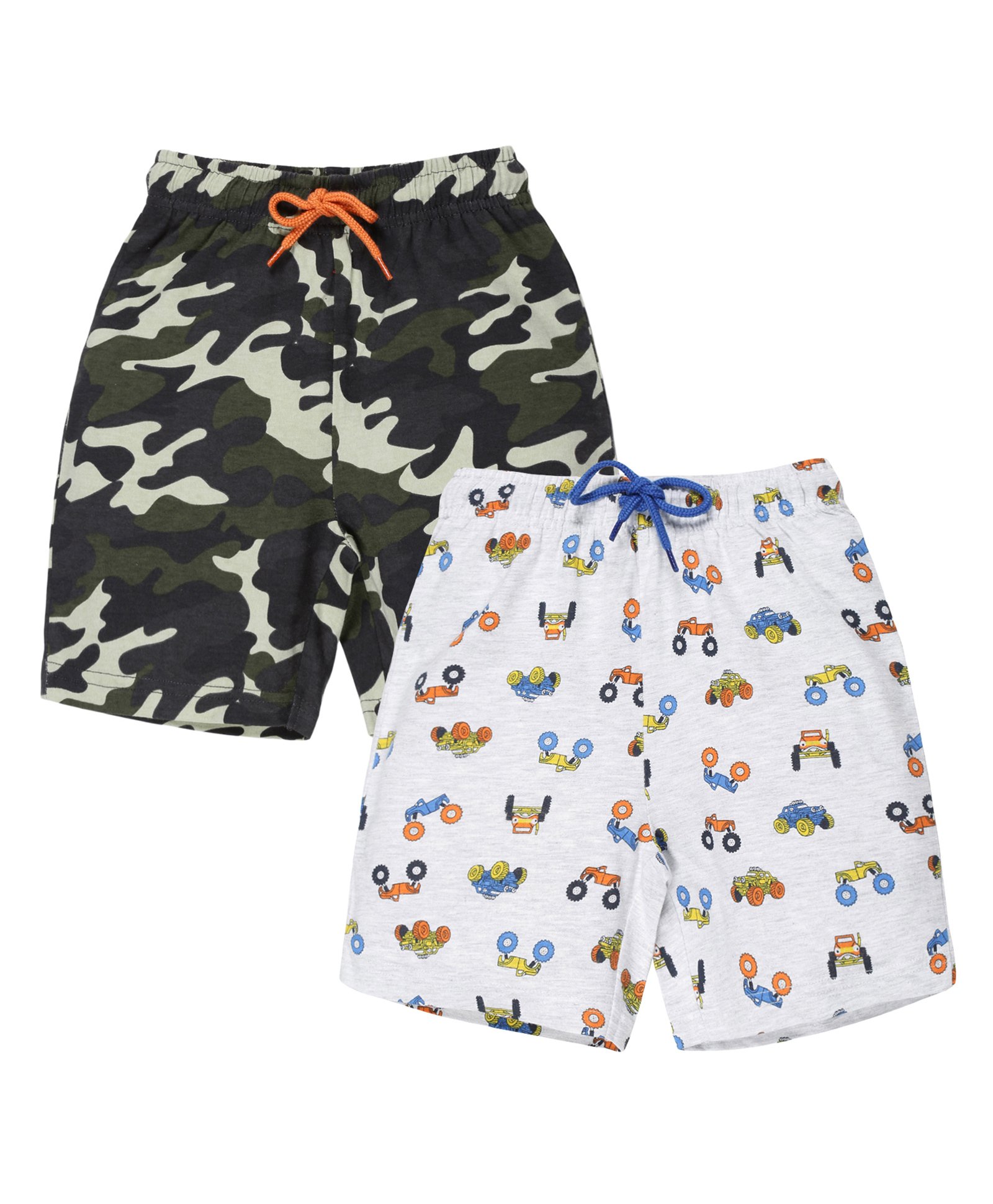 Plum Tree Pack Of 2 Camouflage & Vehicle Printed Shorts - Grey Melange & Green-picture-40