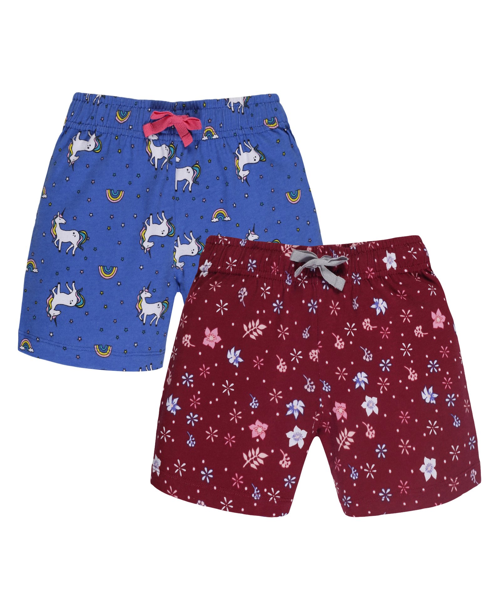 Plum Tree Pack Of 2 All Over Flower Printed Shorts - Maroon & Blue-picture-13