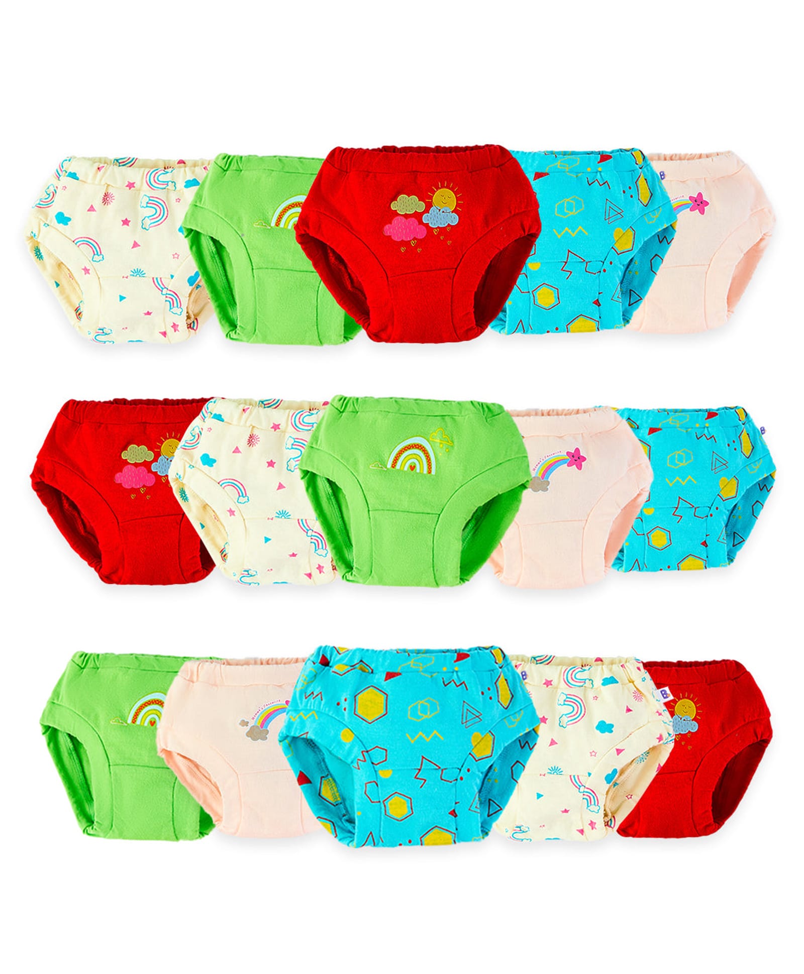 SuperBottoms Pack Of 15 Super Soft 100% Pure Cotton Breathable Briefs  - Multi Colour-picture-34