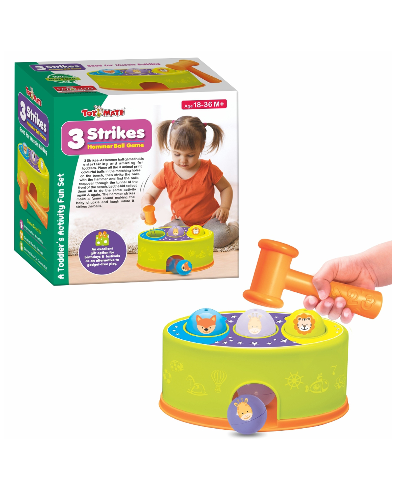 Toymate 3 Strikes Knock Pounding Toy - Multicolour-picture-23