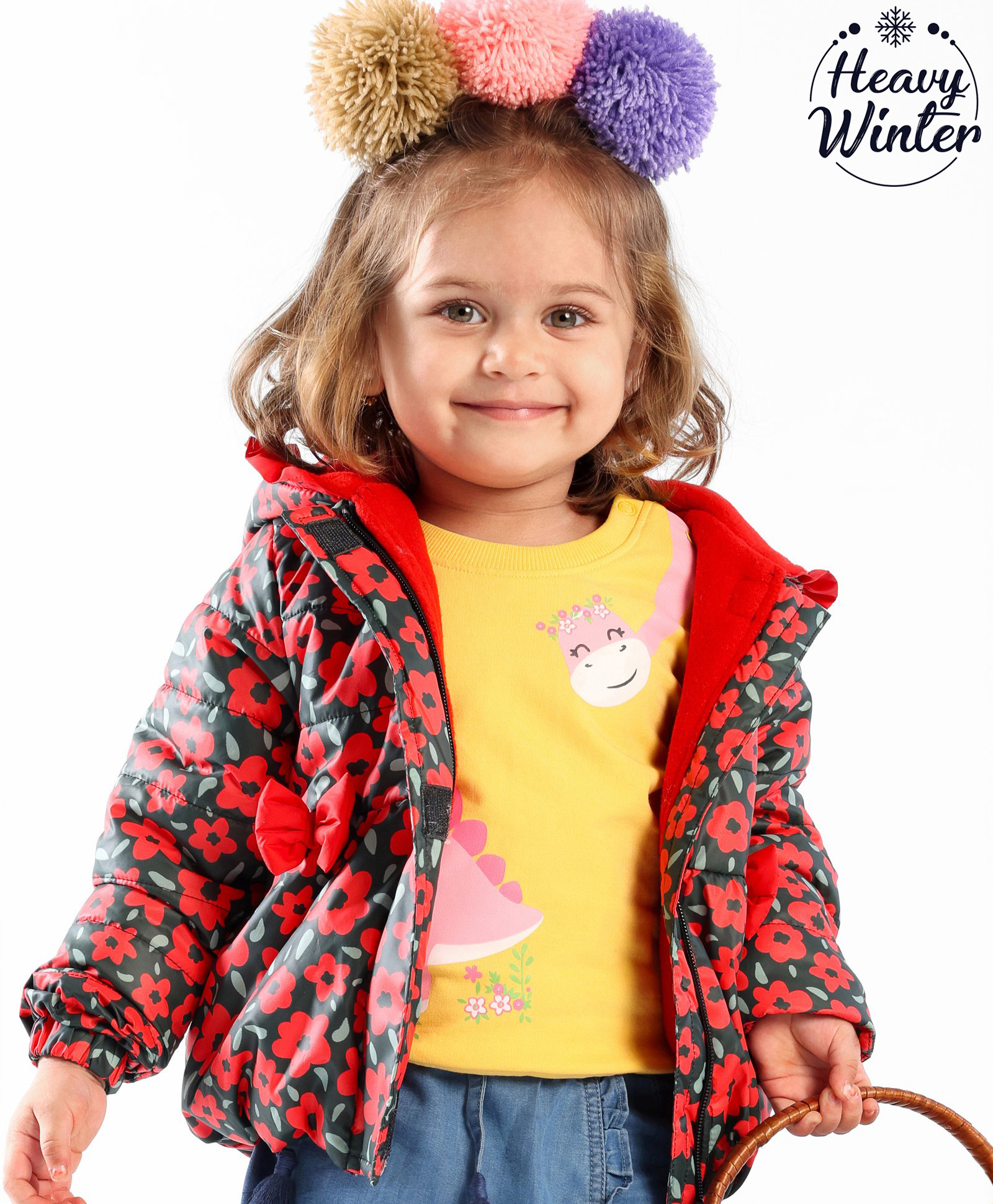 Babyoye Full Sleeves Hooded Jacket with Polar Fleece Floral Print- Red-image-45