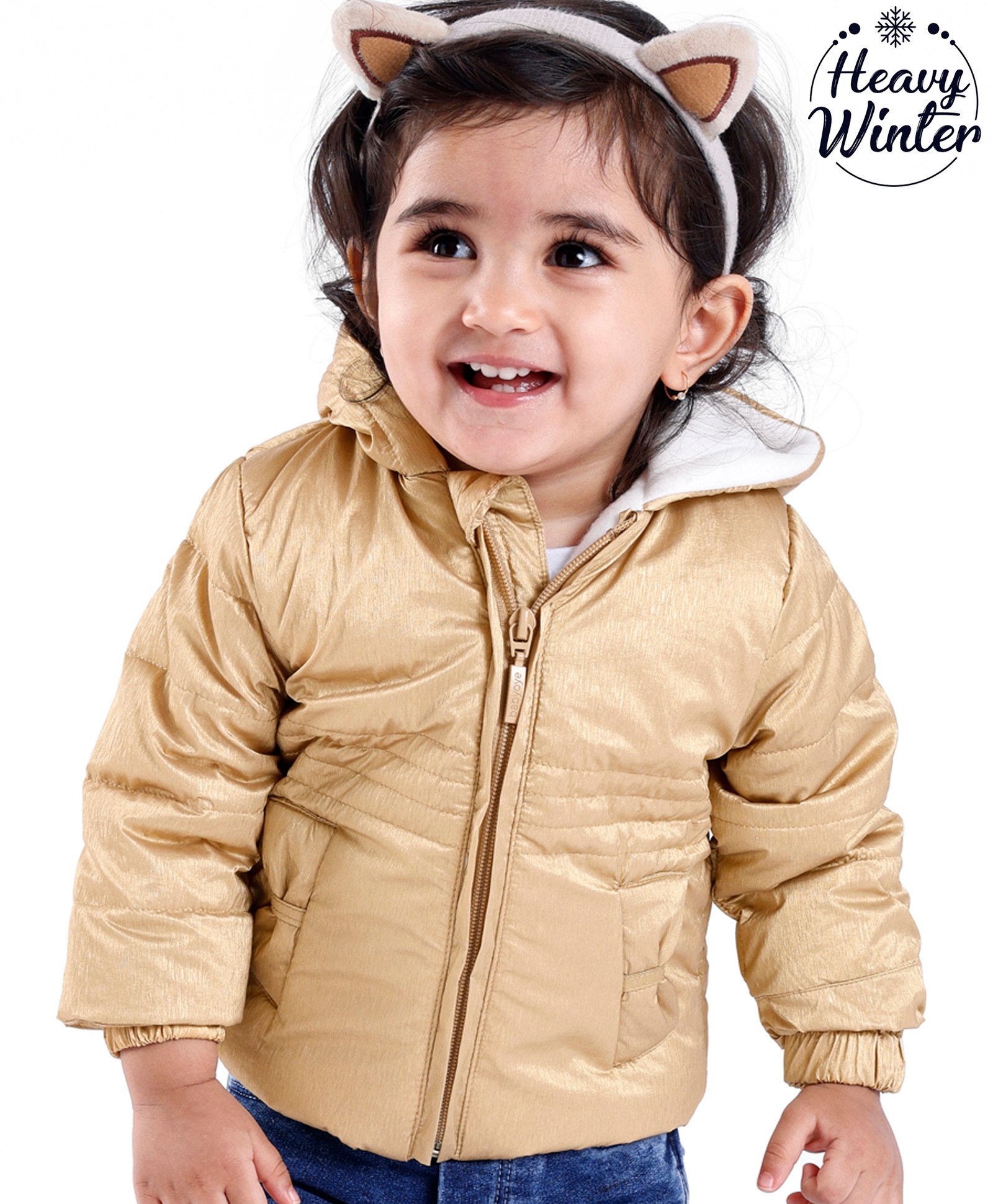 Babyoye Polar Fleece Lined Solid Colored Full Sleeves Hooded Jacket - Metallic Gold-image-19