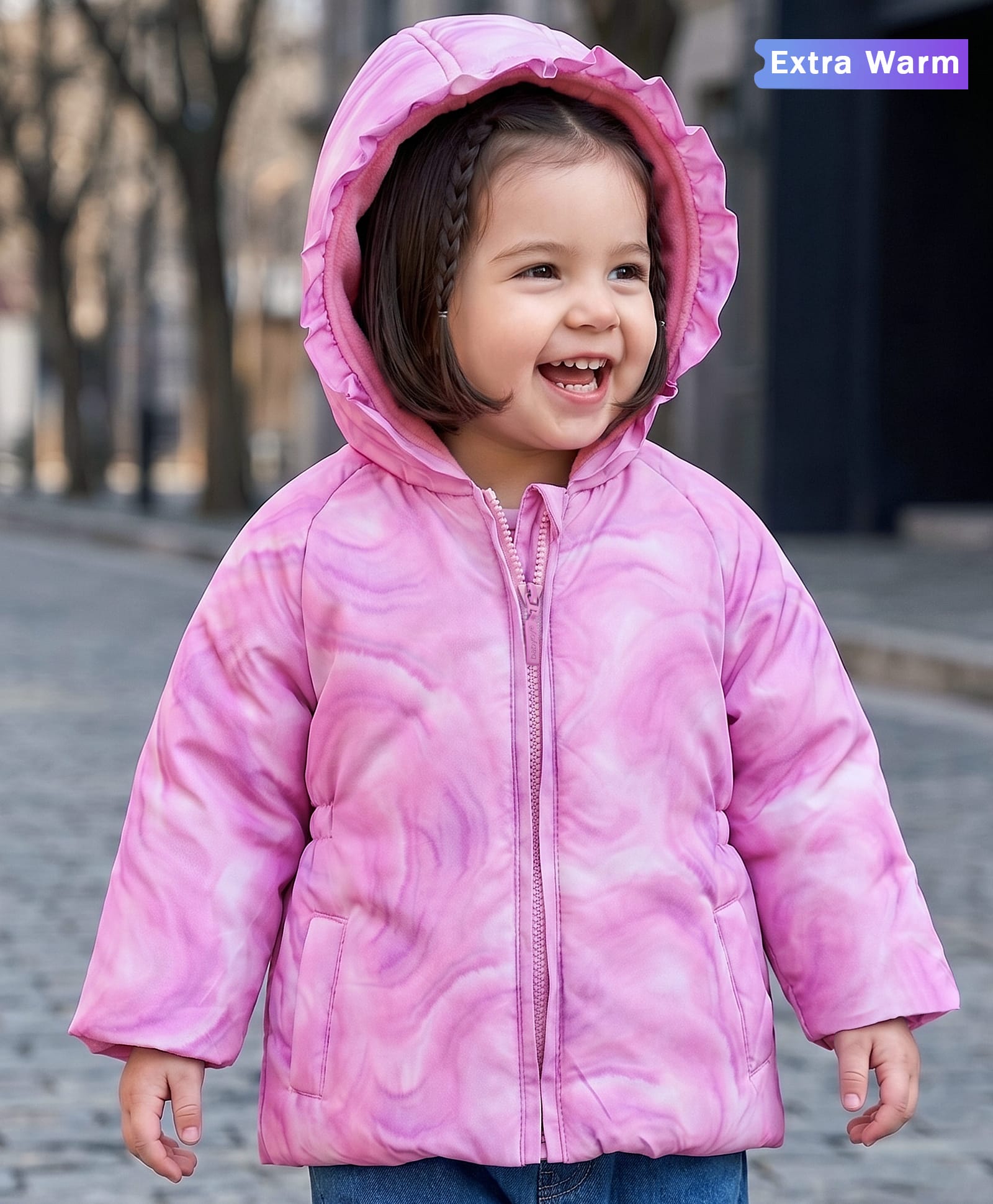 Babyoye 100% Cotton Woven Full Sleeves Marble Printed Hooded Jacket - Lilac-picture-22