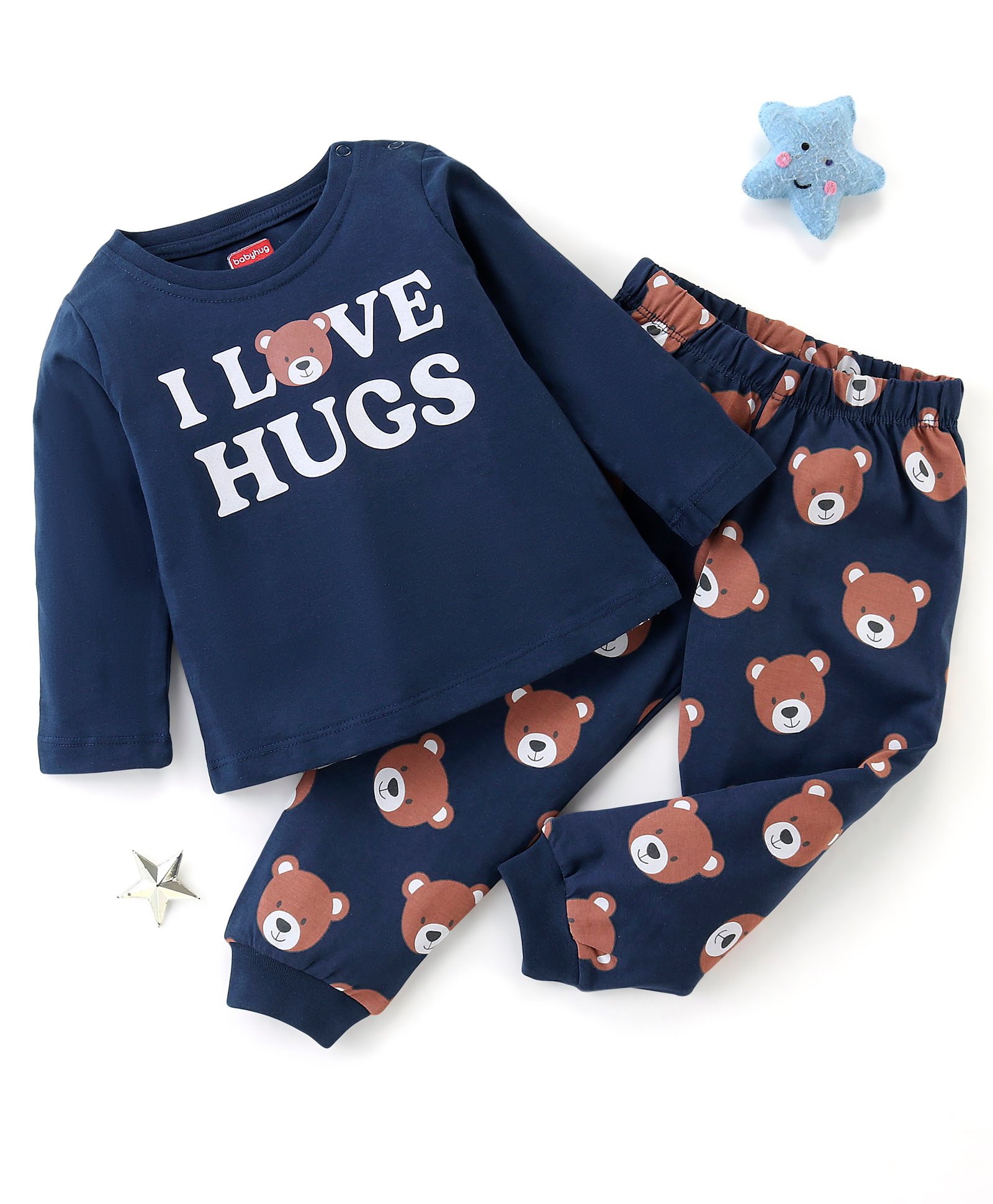 Babyhug Full Sleeves Cotton Night Suit Bear Print- Blue-image-8