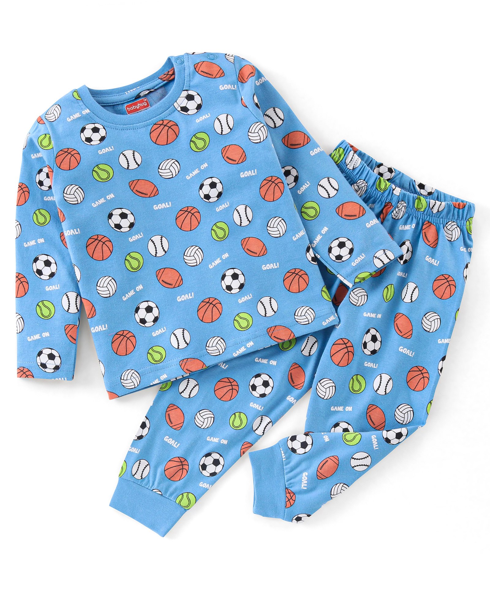 Babyhug Single Jersey Full Sleeves Night Suit Ball Print - Blue-image-34