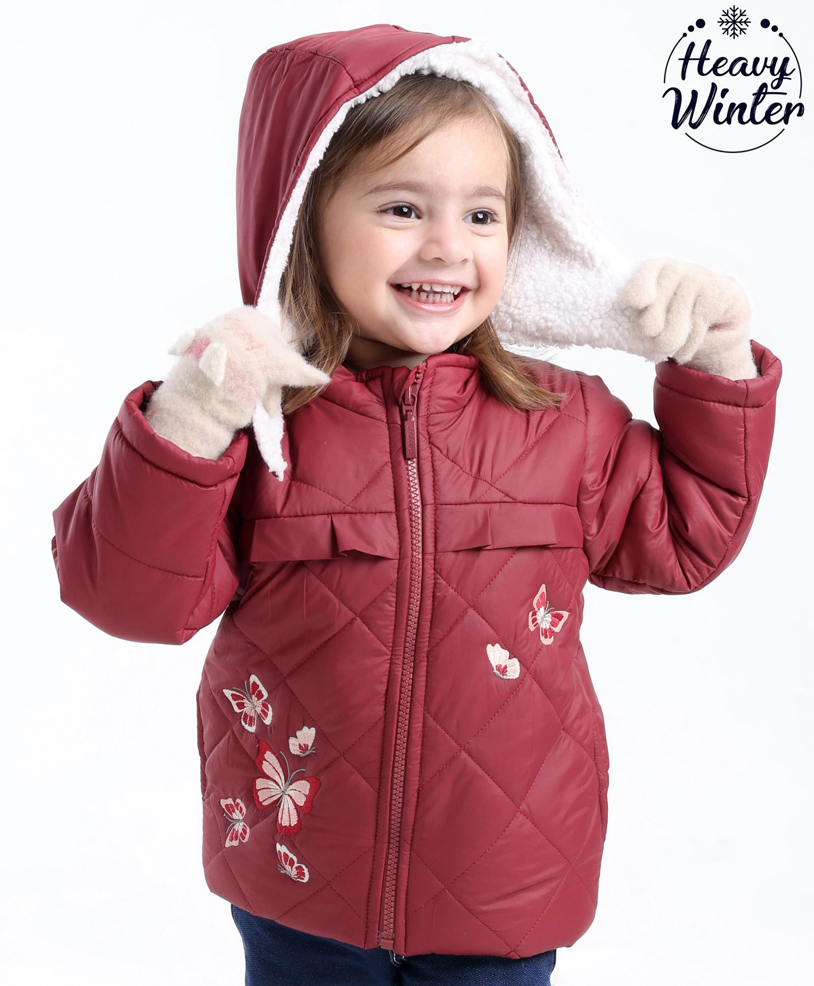 Babyoye Full Sleeves Hooded Jacket with Butterfly Design - Red-picture-12