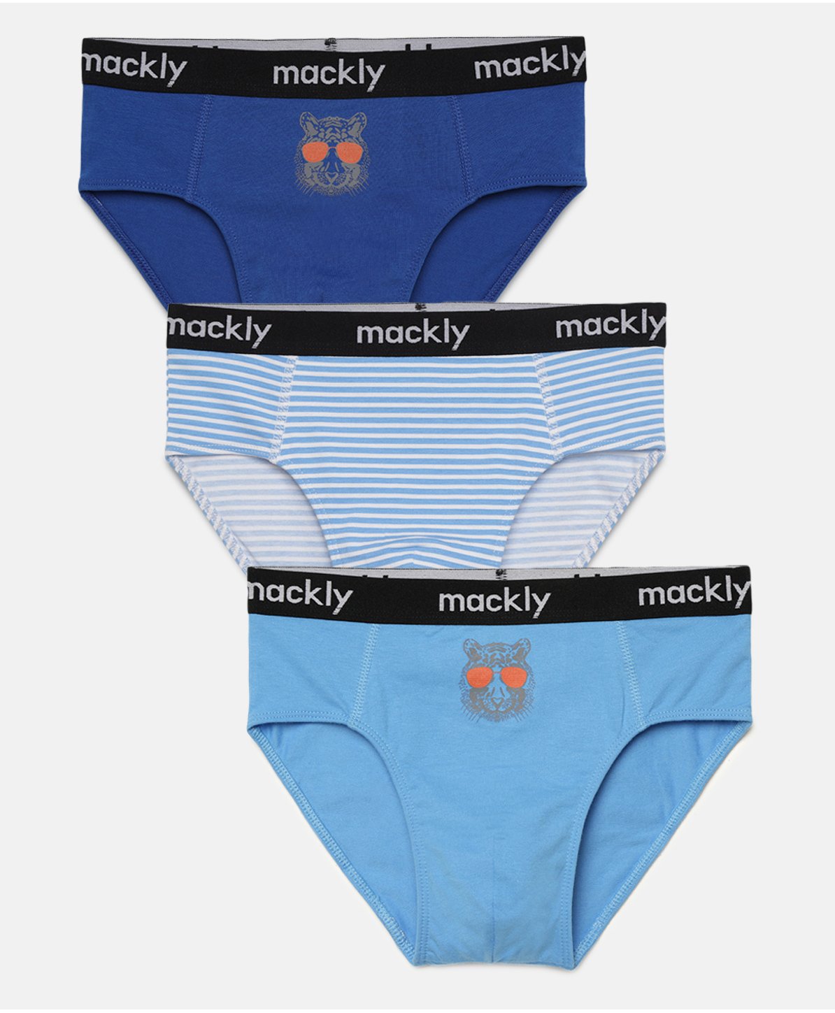 Mackly Set Of 3 Tiger Printed & Striped Briefs - Blue-picture-43