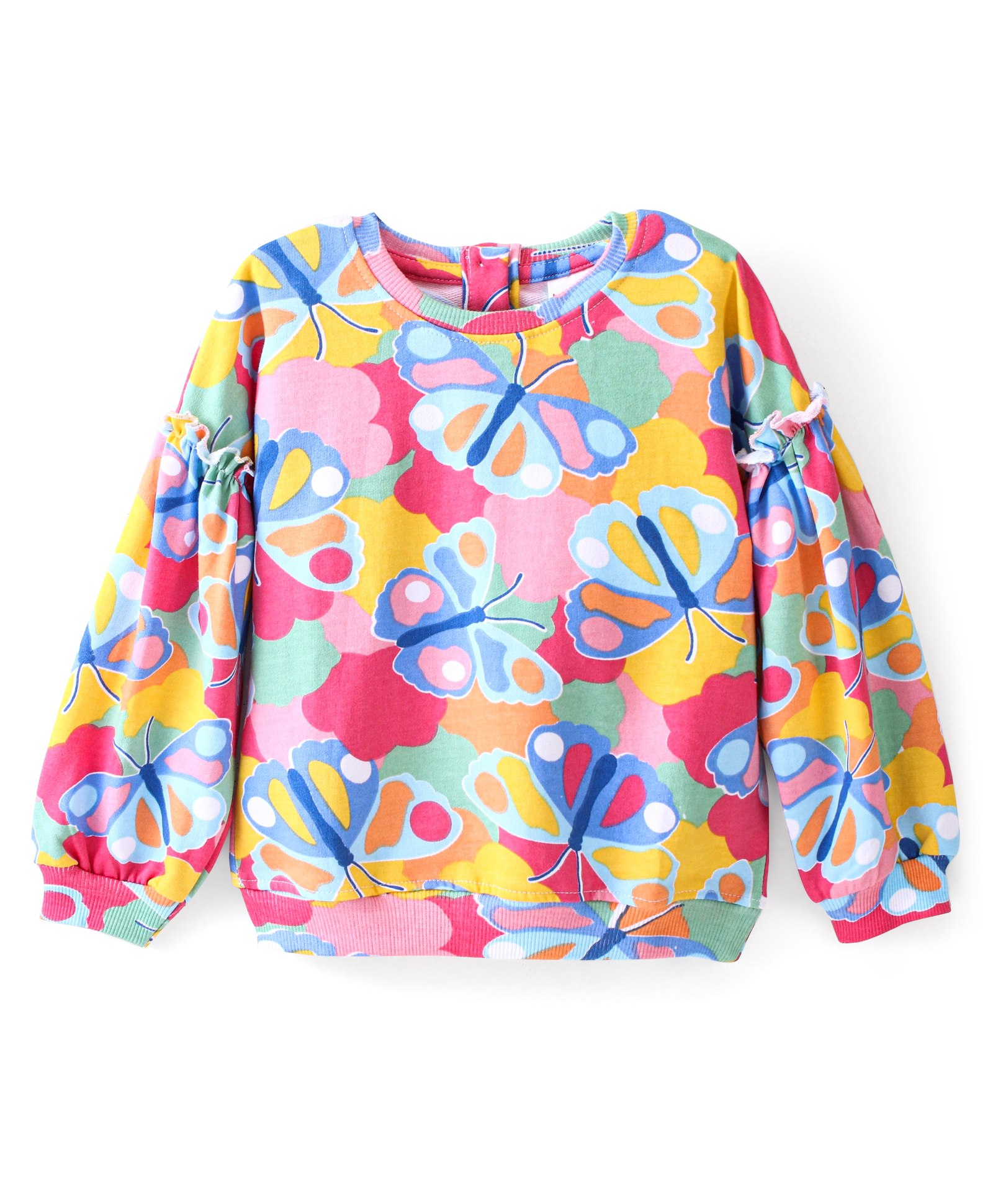 Babyhug Cotton Full Sleeves Balloon Sleeves Sweatshirt With Butterfly Print & Frill Detailing - Multicolour-image-20
